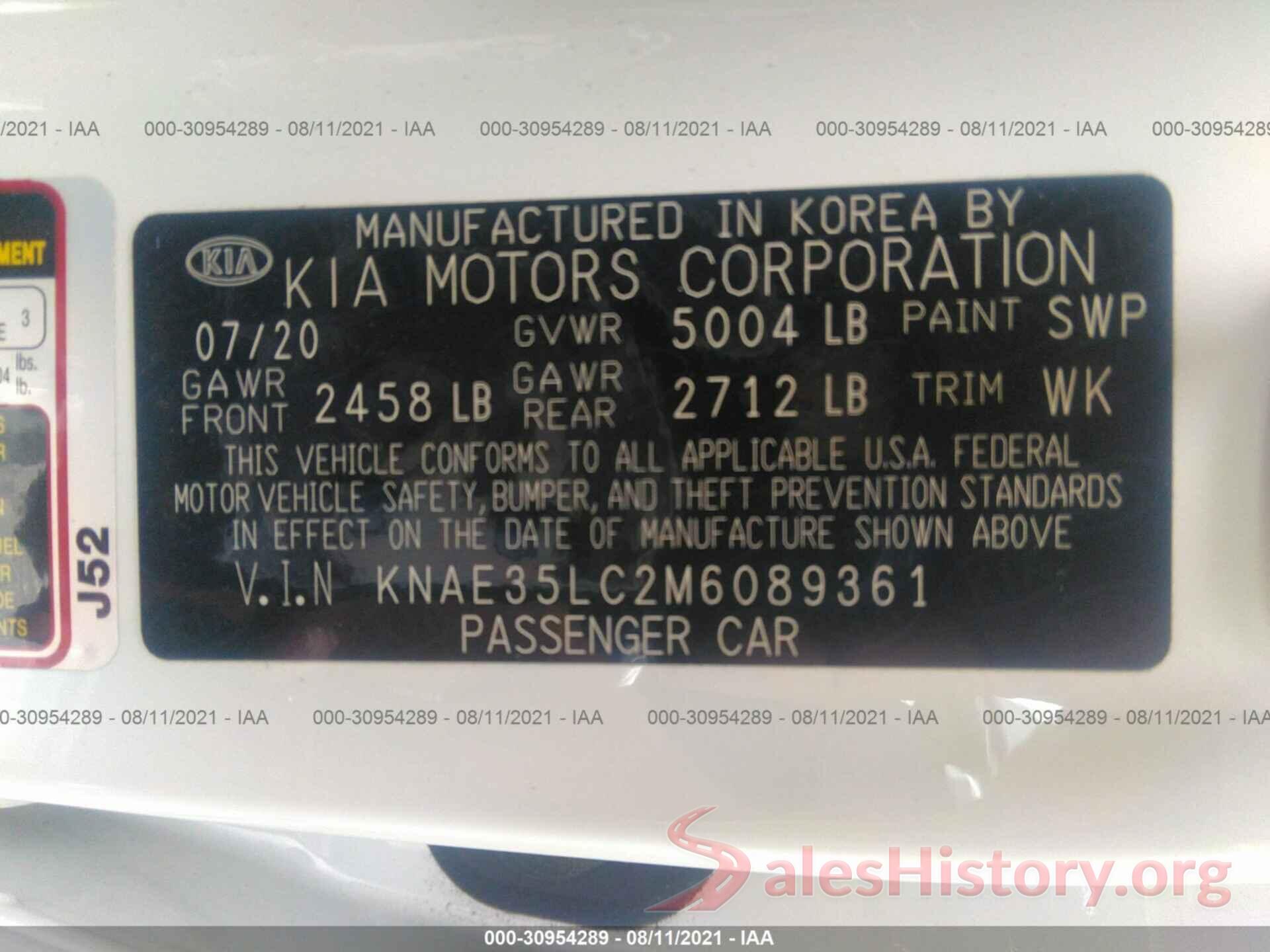 KNAE35LC2M6089361 2021 KIA STINGER