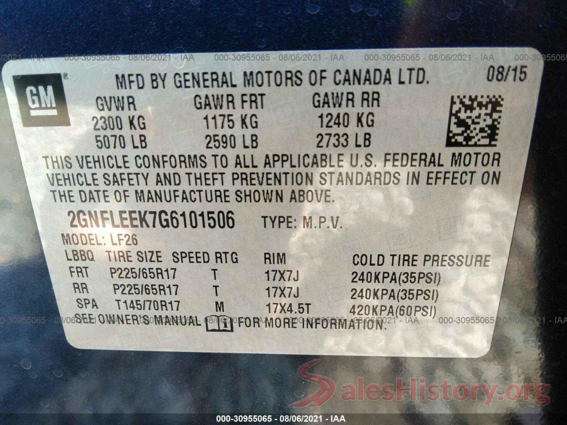 2GNFLEEK7G6101506 2016 CHEVROLET EQUINOX