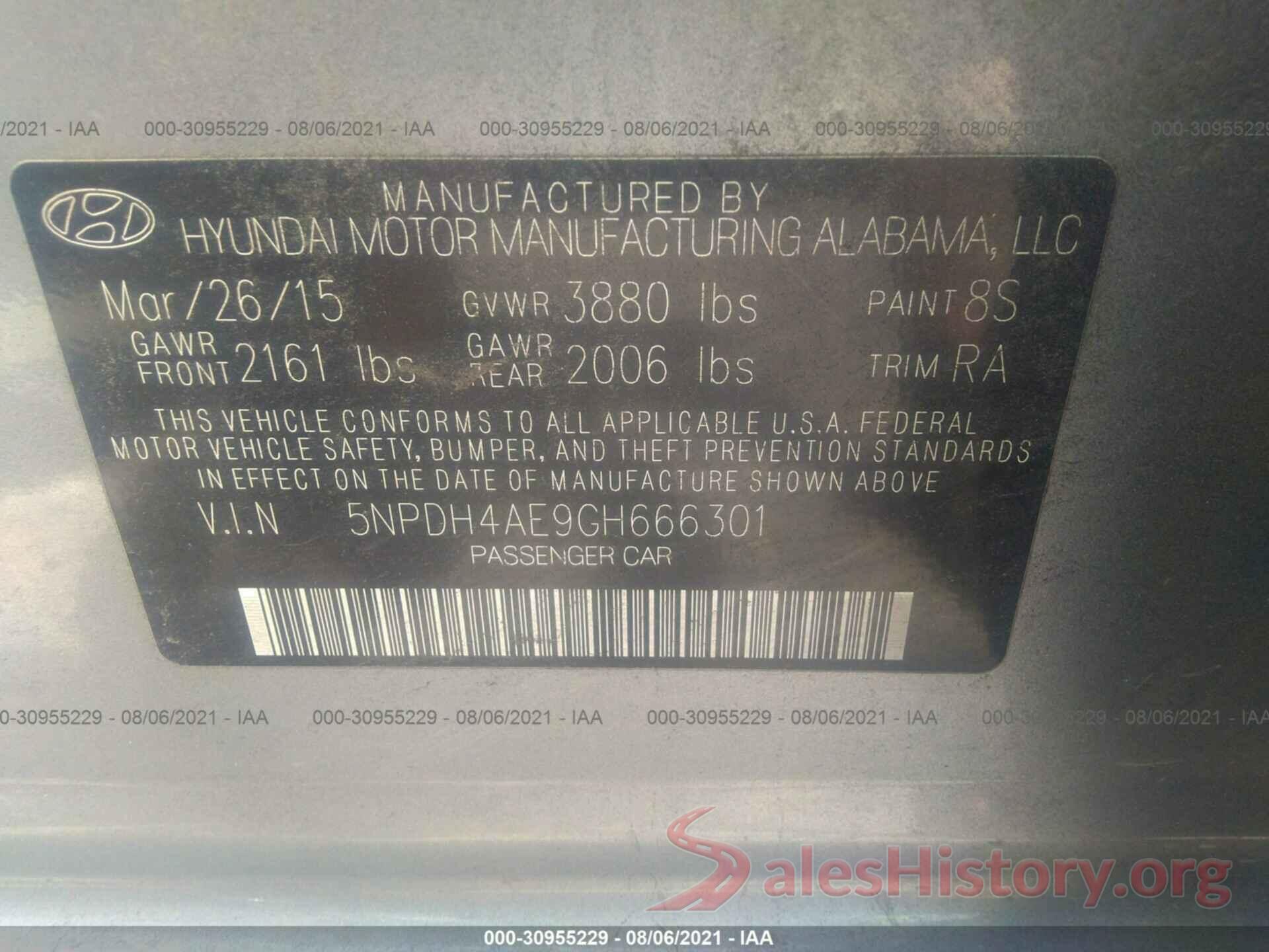 5NPDH4AE9GH666301 2016 HYUNDAI ELANTRA