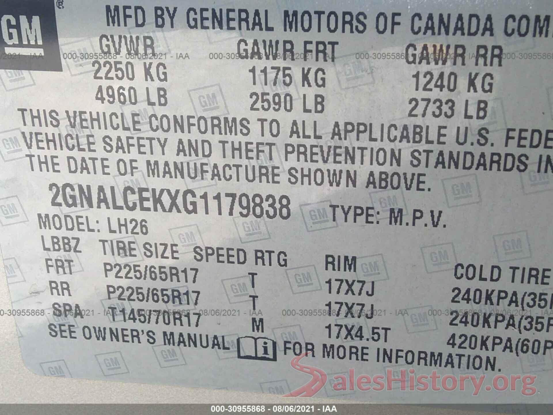 2GNALCEKXG1179838 2016 CHEVROLET EQUINOX