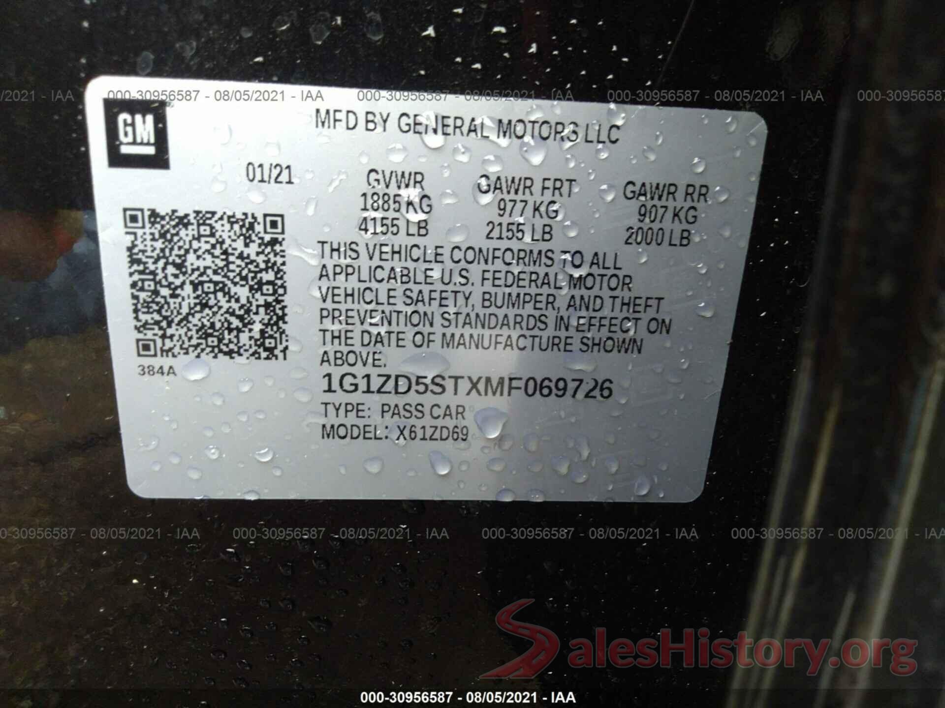 1G1ZD5STXMF069726 2021 CHEVROLET MALIBU