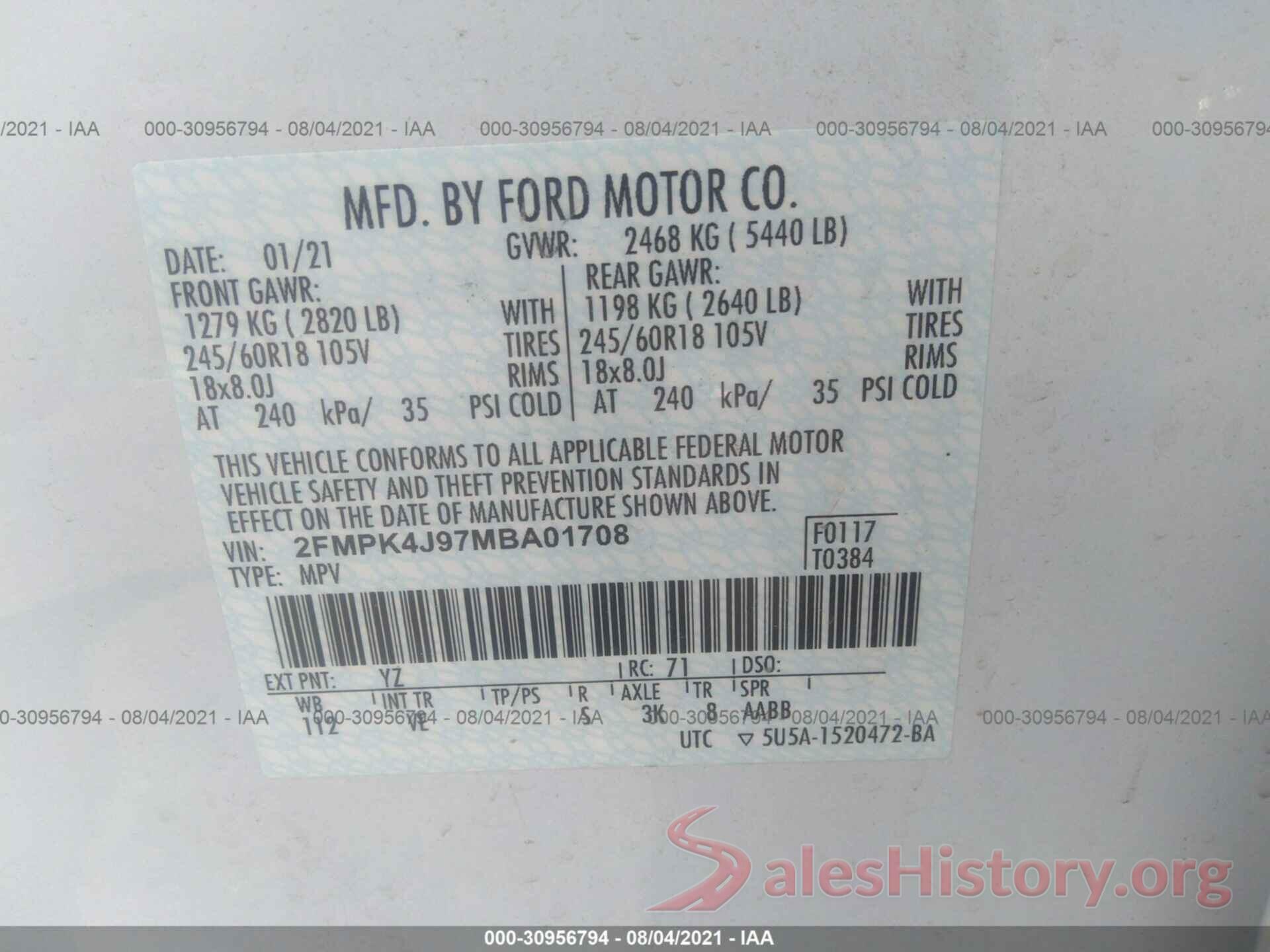 2FMPK4J97MBA01708 2021 FORD EDGE