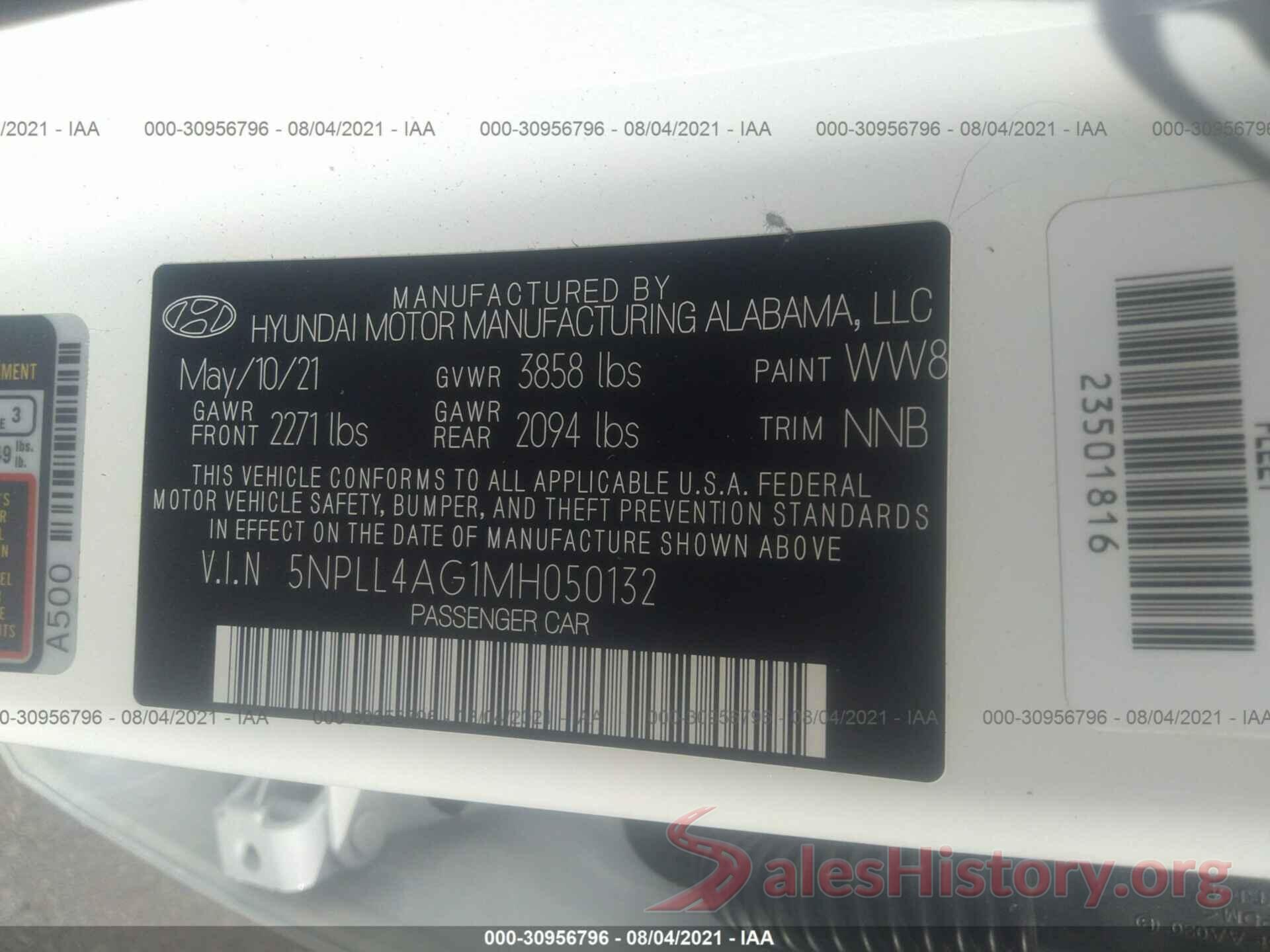 5NPLL4AG1MH050132 2021 HYUNDAI ELANTRA