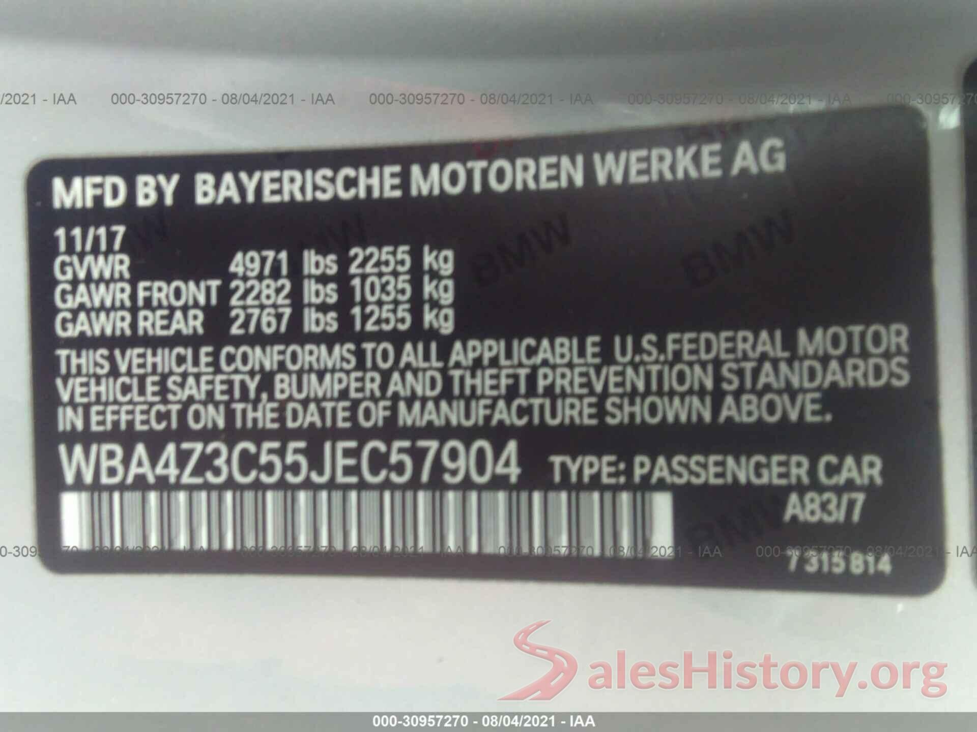 WBA4Z3C55JEC57904 2018 BMW 4 SERIES