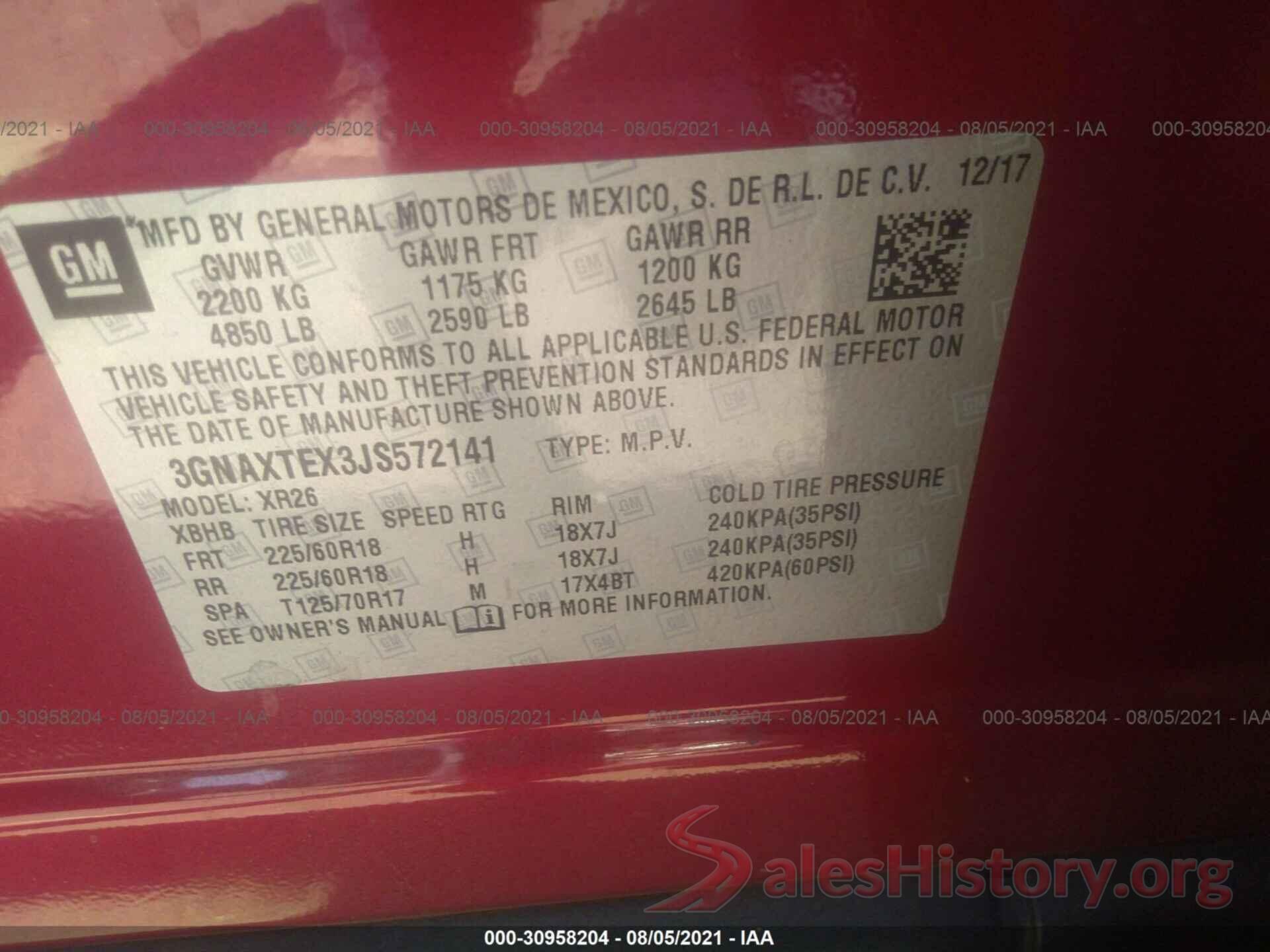 3GNAXTEX3JS572141 2018 CHEVROLET EQUINOX