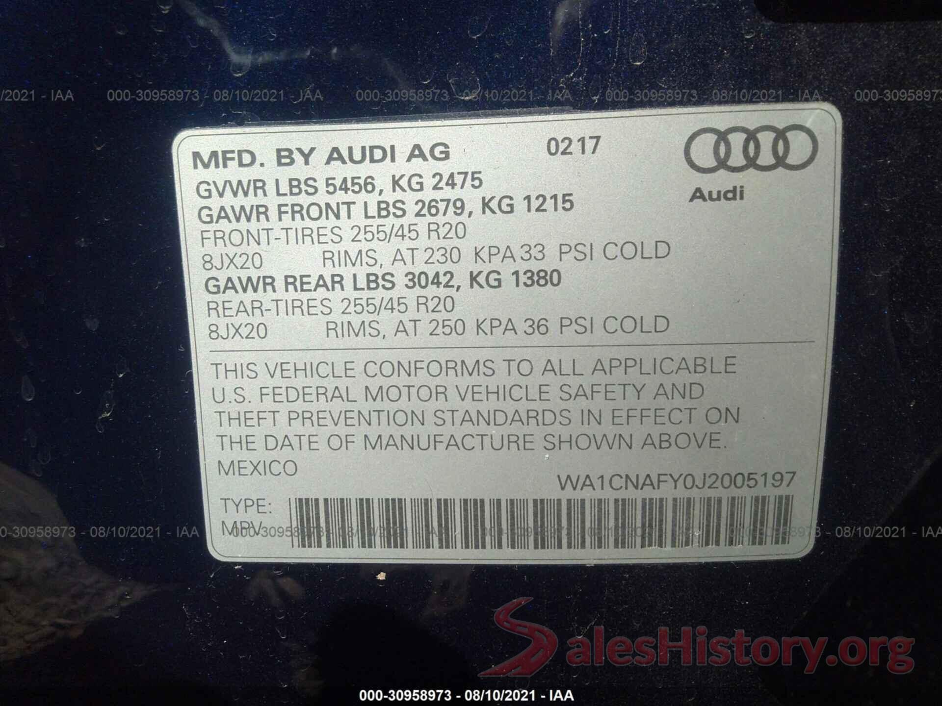 WA1CNAFY0J2005197 2018 AUDI Q5