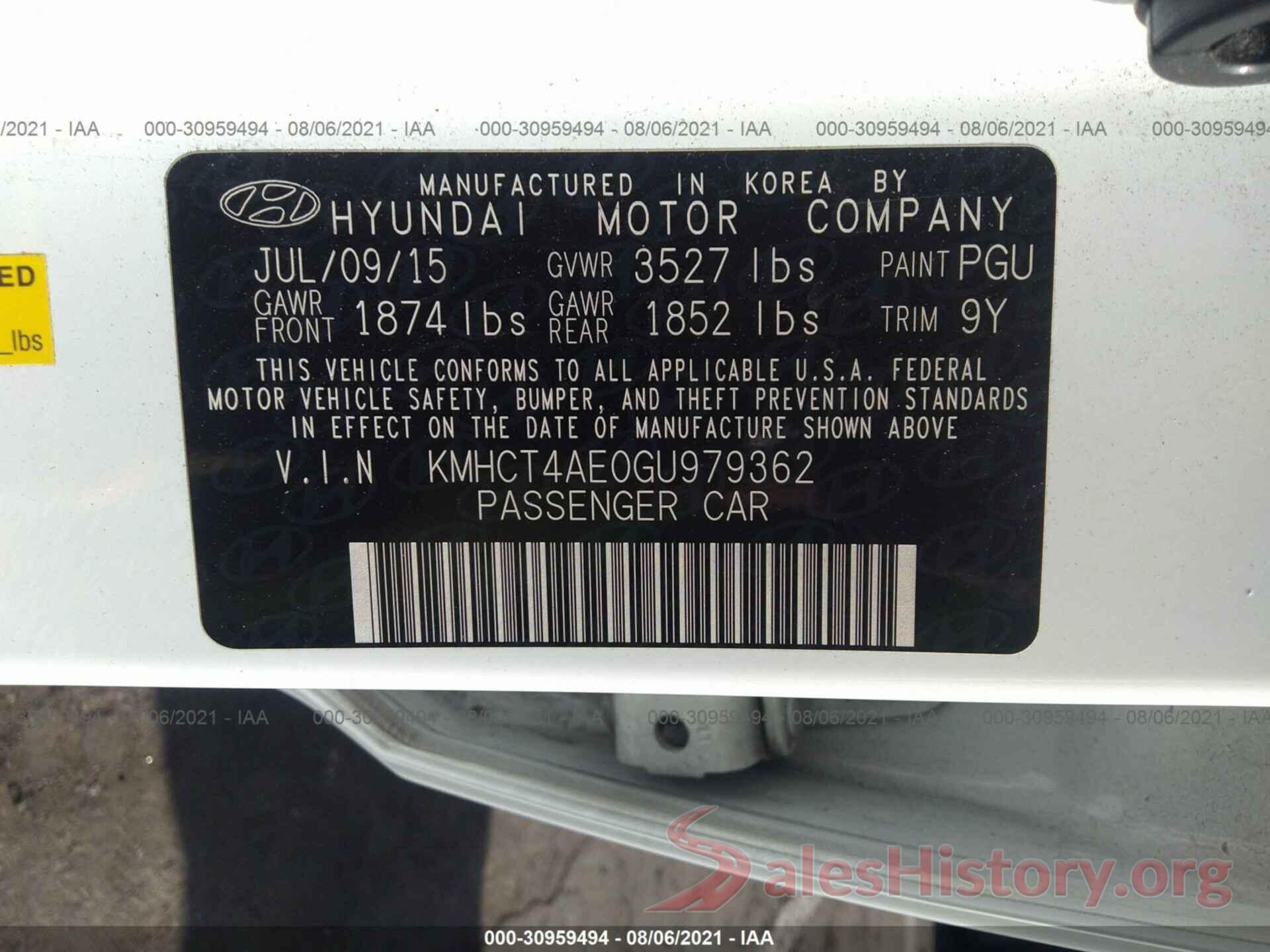 KMHCT4AE0GU979362 2016 HYUNDAI ACCENT