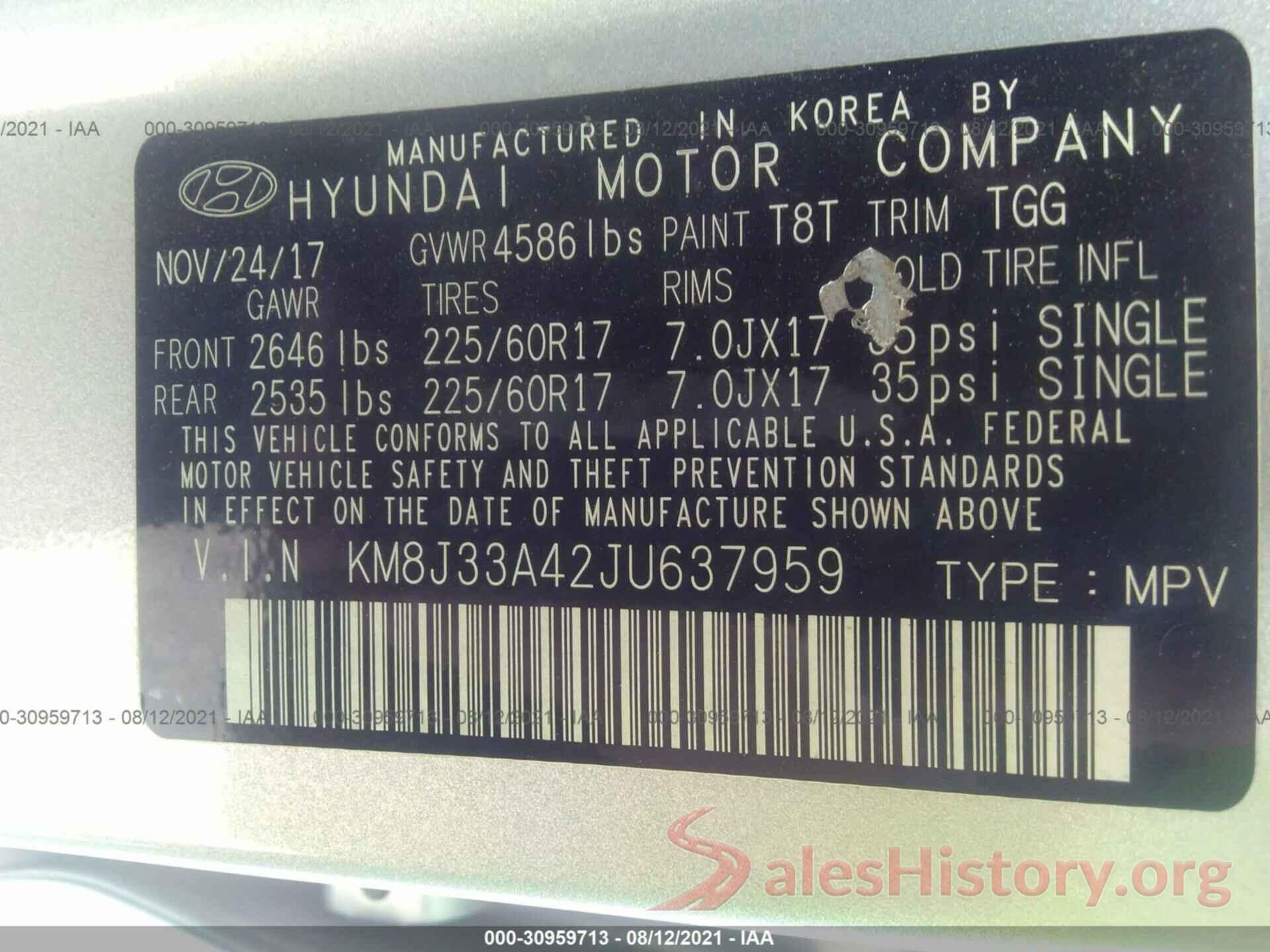 KM8J33A42JU637959 2018 HYUNDAI TUCSON