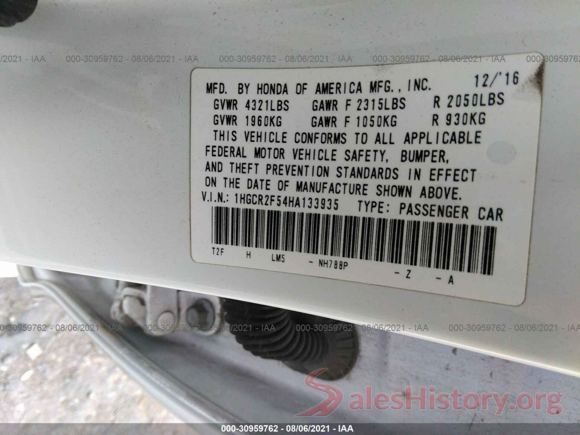 1HGCR2F54HA133935 2017 HONDA ACCORD SEDAN