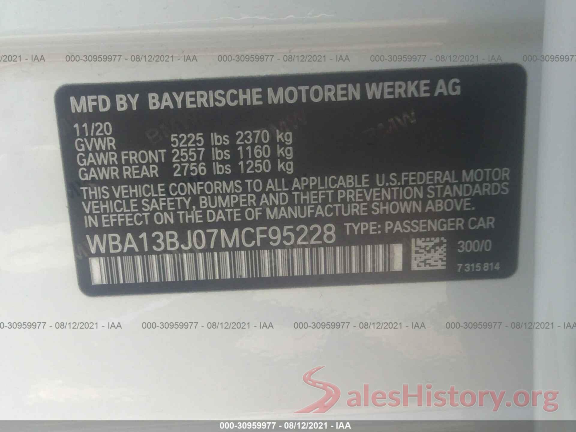 WBA13BJ07MCF95228 2021 BMW 5 SERIES