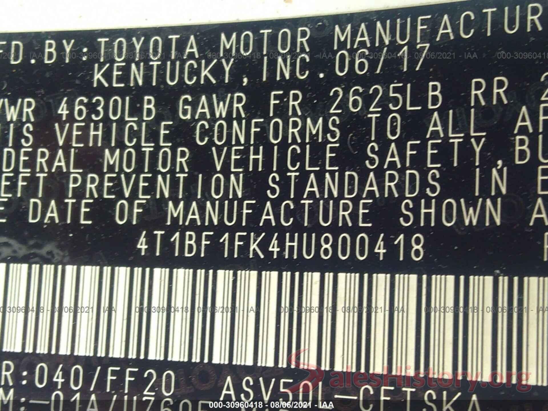 4T1BF1FK4HU800418 2017 TOYOTA CAMRY