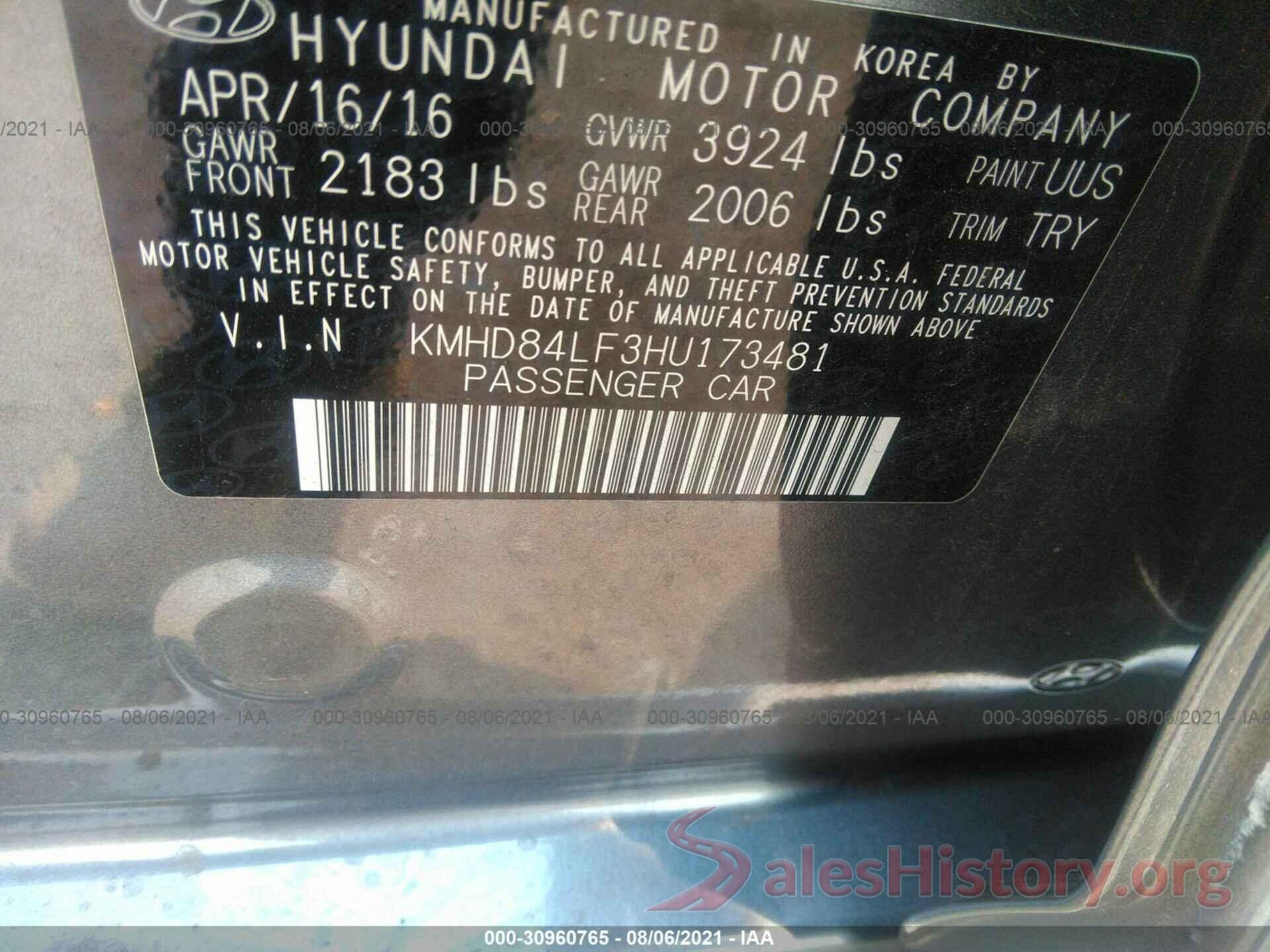 KMHD84LF3HU173481 2017 HYUNDAI ELANTRA