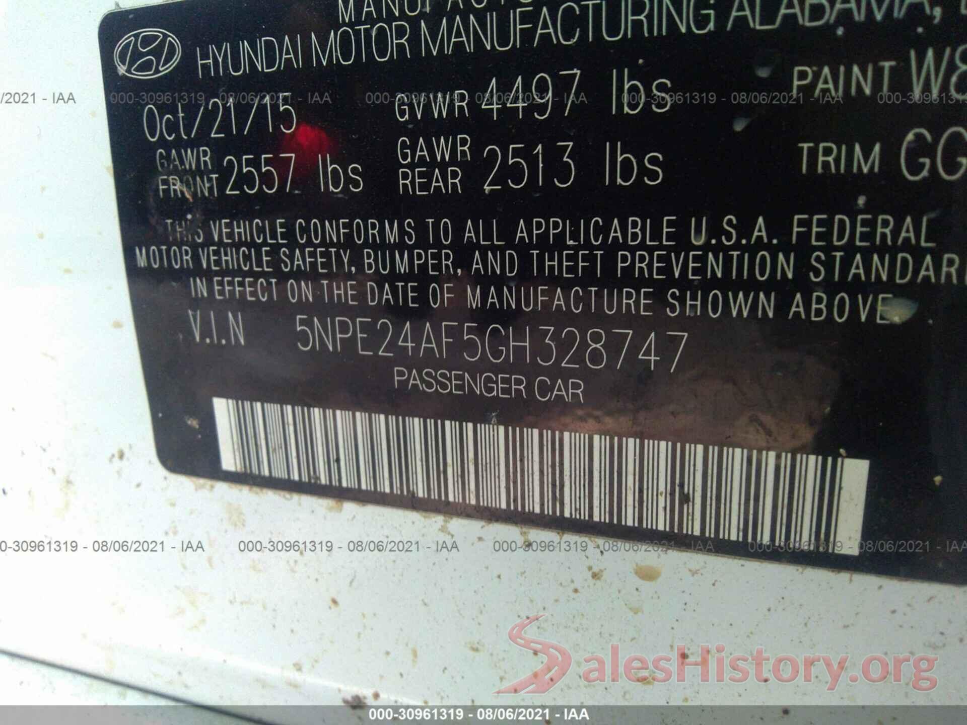 5NPE24AF5GH328747 2016 HYUNDAI SONATA