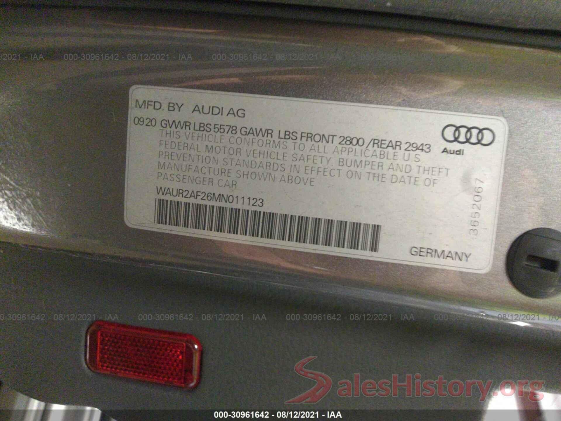 WAUR2AF26MN011123 2021 AUDI A7