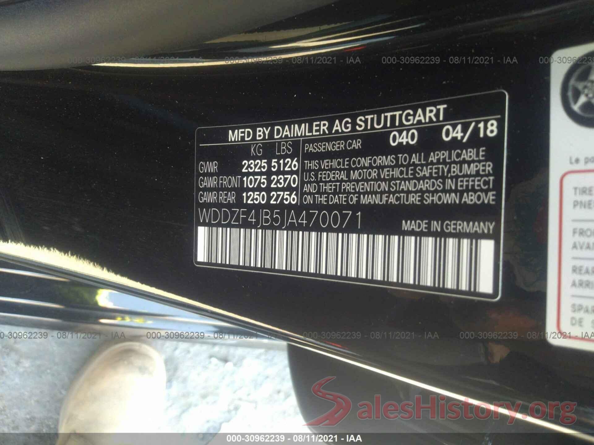 WDDZF4JB5JA470071 2018 MERCEDES-BENZ E-CLASS