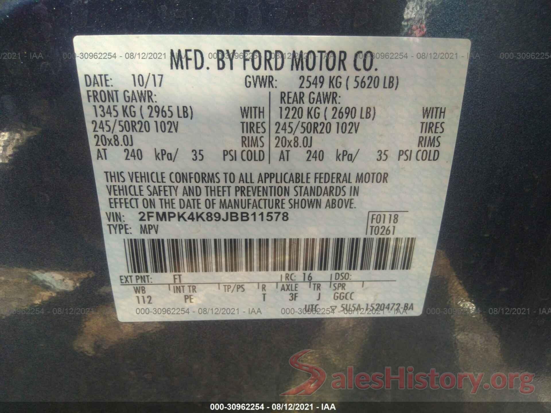 2FMPK4K89JBB11578 2018 FORD EDGE