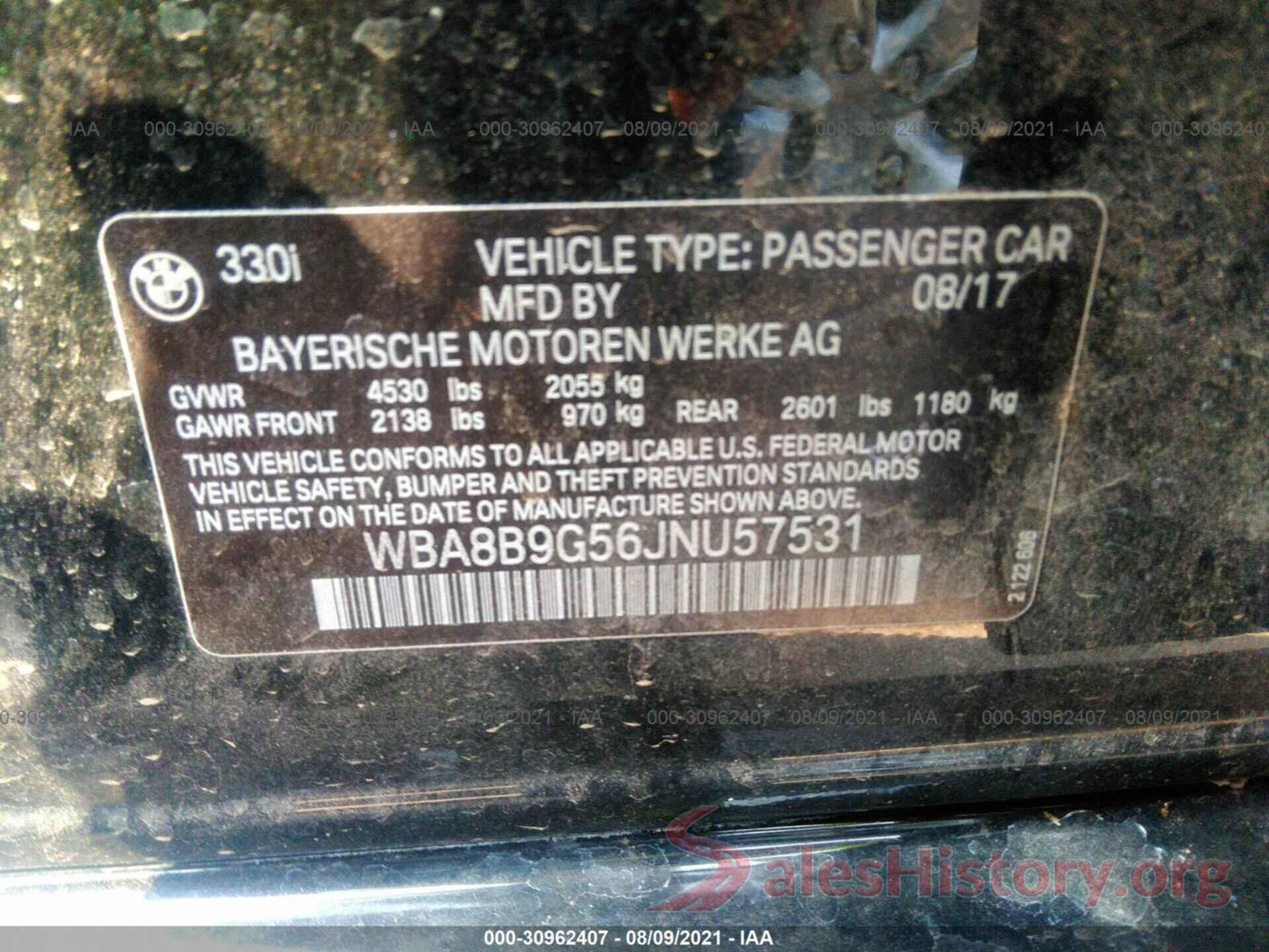 WBA8B9G56JNU57531 2018 BMW 3 SERIES