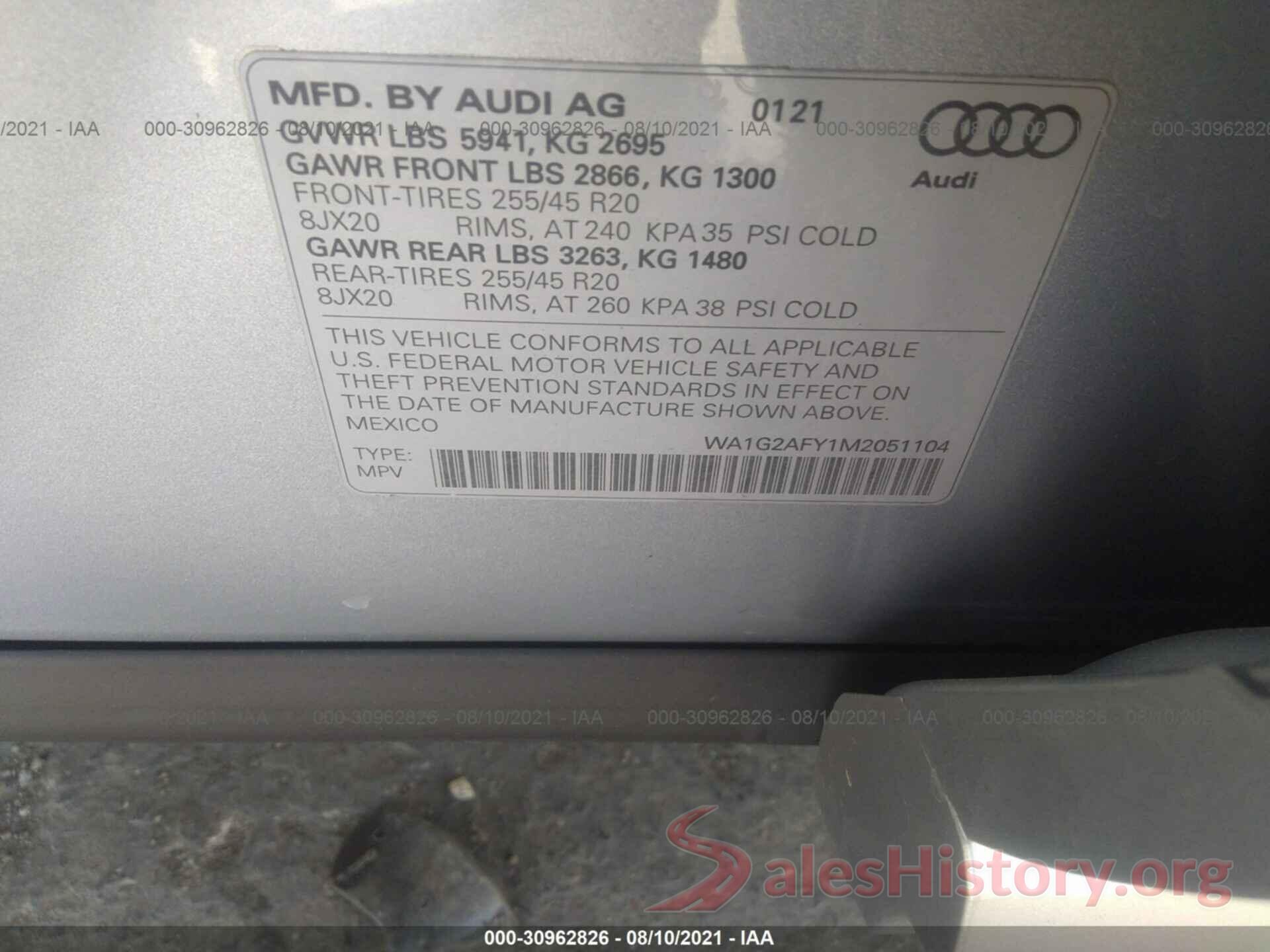 WA1G2AFY1M2051104 2021 AUDI Q5