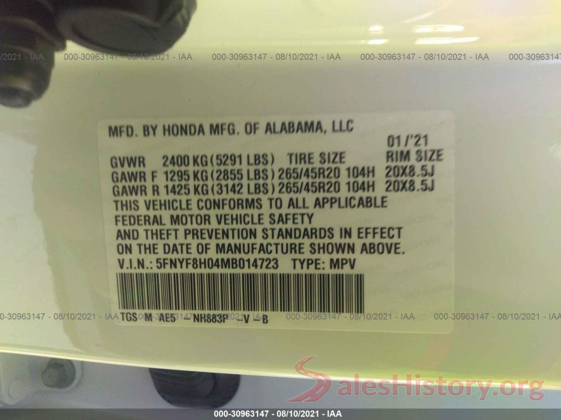 5FNYF8H04MB014723 2021 HONDA PASSPORT