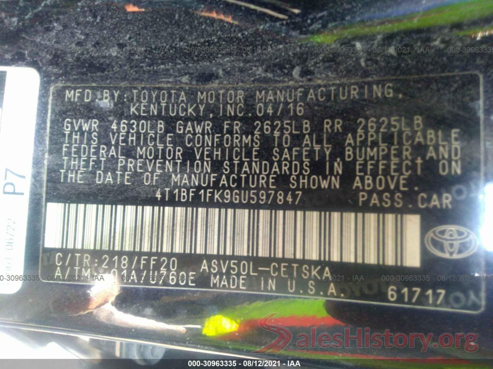 4T1BF1FK9GU597847 2016 TOYOTA CAMRY