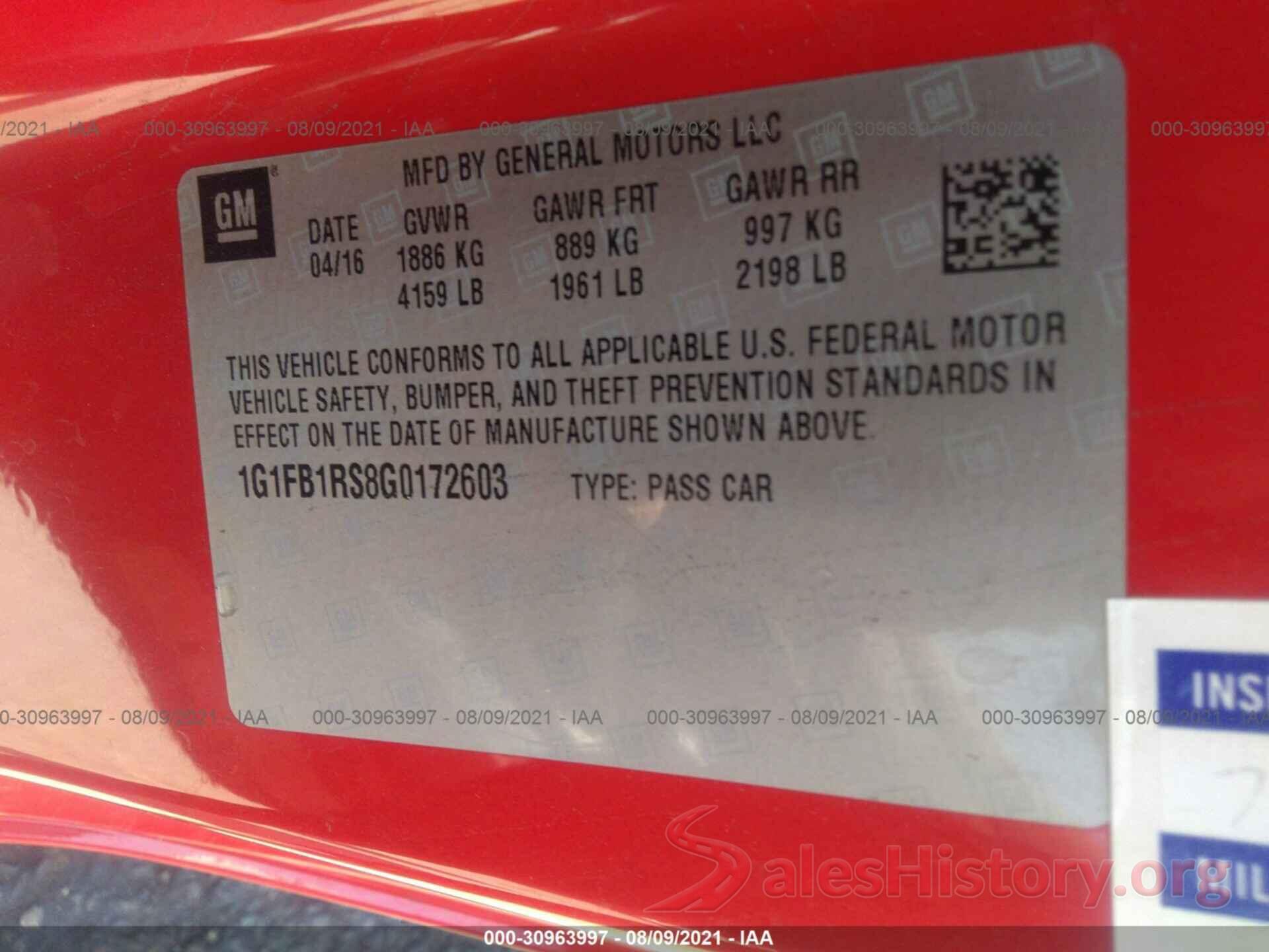 1G1FB1RS8G0172603 2016 CHEVROLET CAMARO