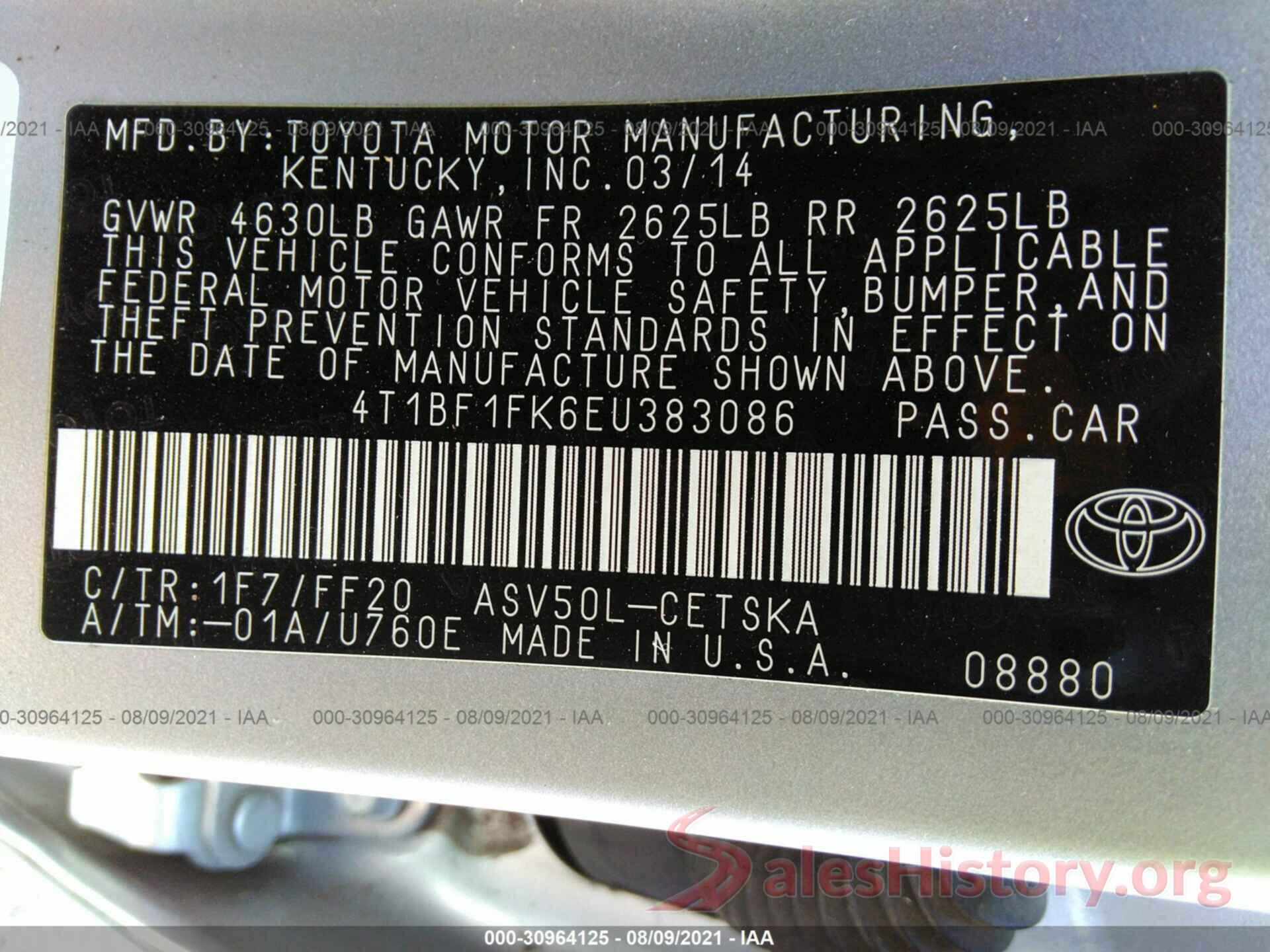 4T1BF1FK6EU383086 2014 TOYOTA CAMRY