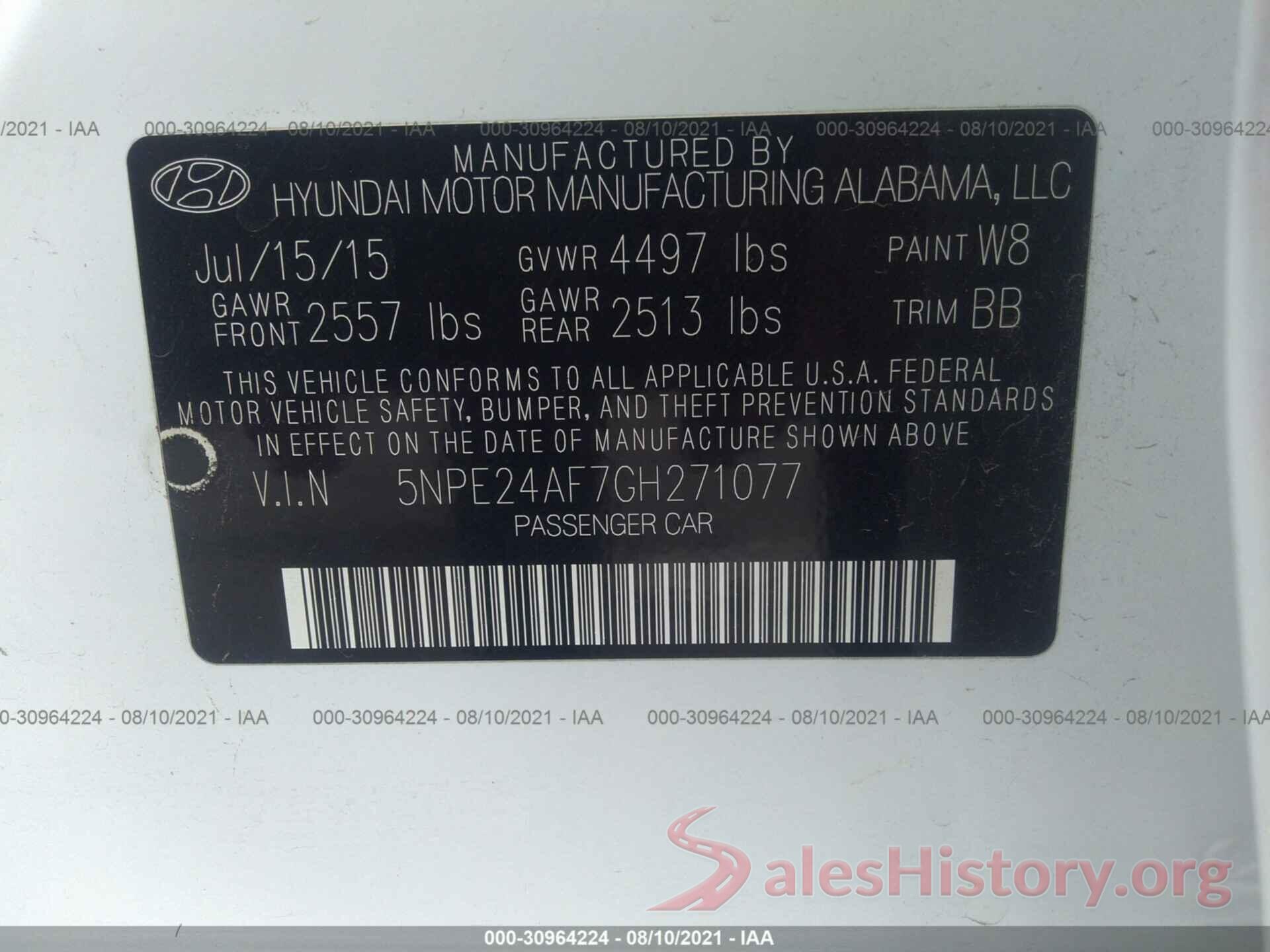 5NPE24AF7GH271077 2016 HYUNDAI SONATA