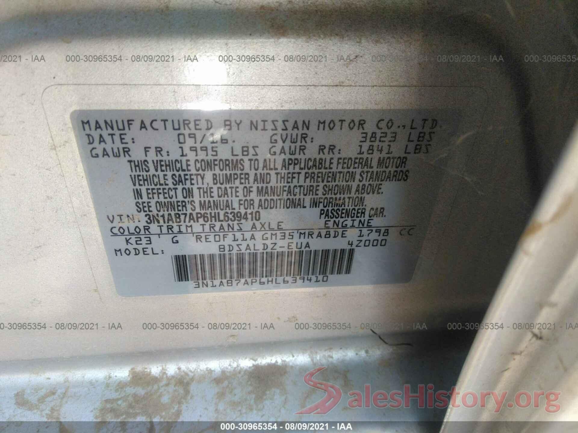 3N1AB7AP6HL639410 2017 NISSAN SENTRA