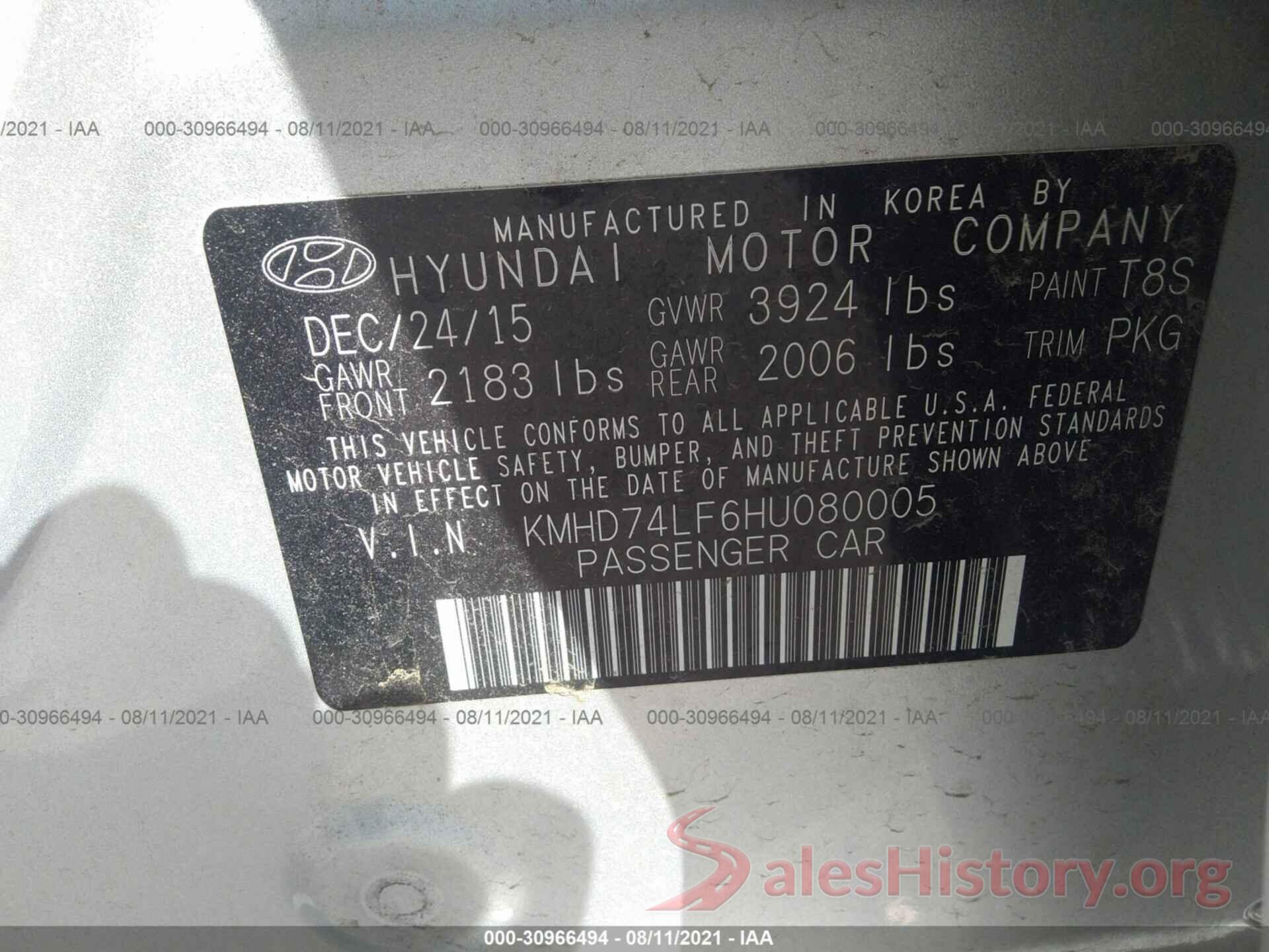 KMHD74LF6HU080005 2017 HYUNDAI ELANTRA