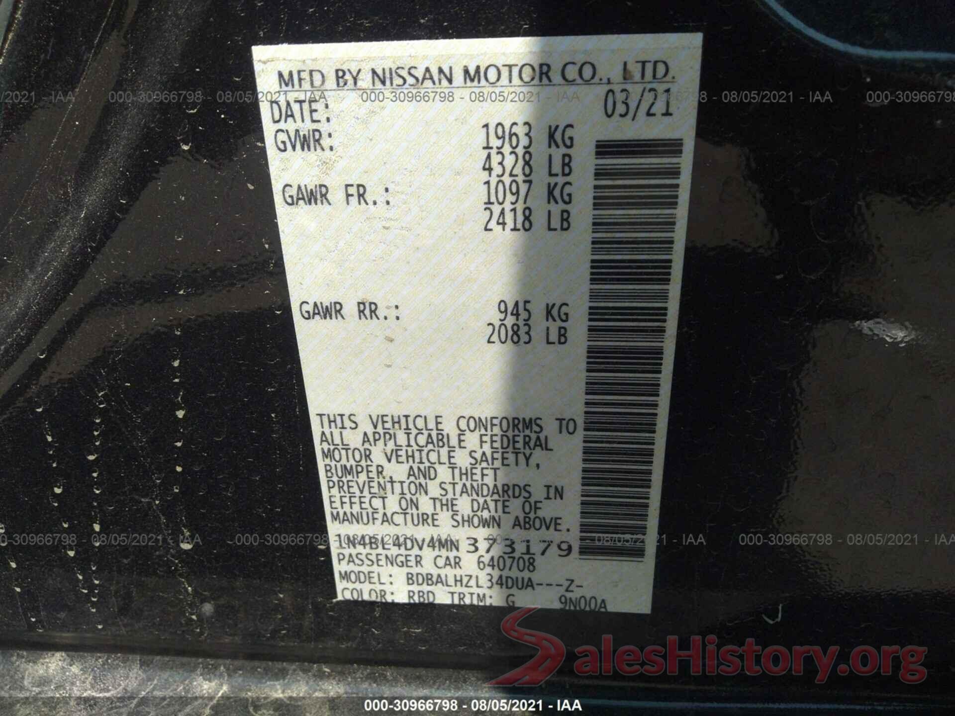 1N4BL4DV4MN373179 2021 NISSAN ALTIMA