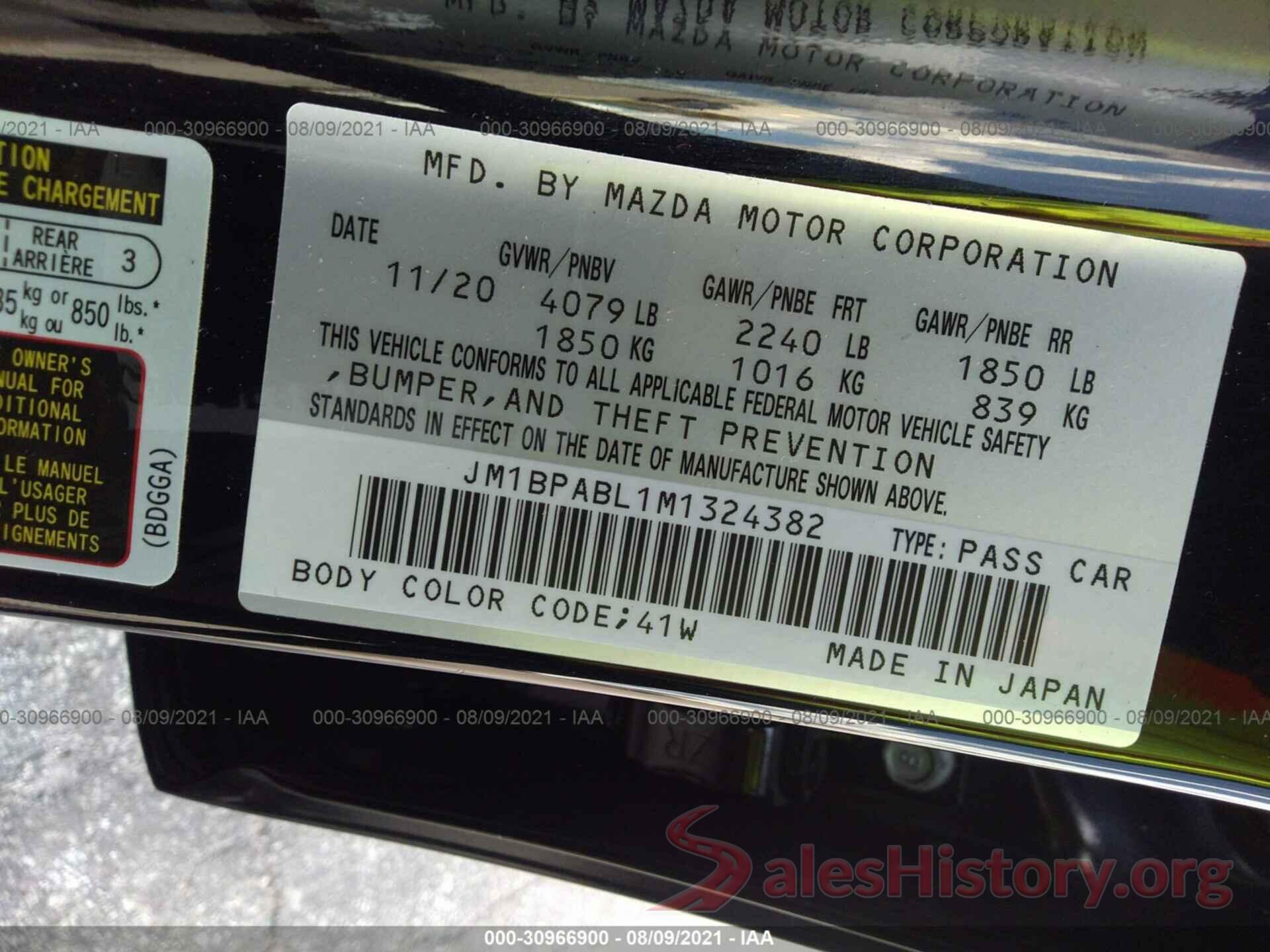 JM1BPABL1M1324382 2021 MAZDA MAZDA3 SEDAN