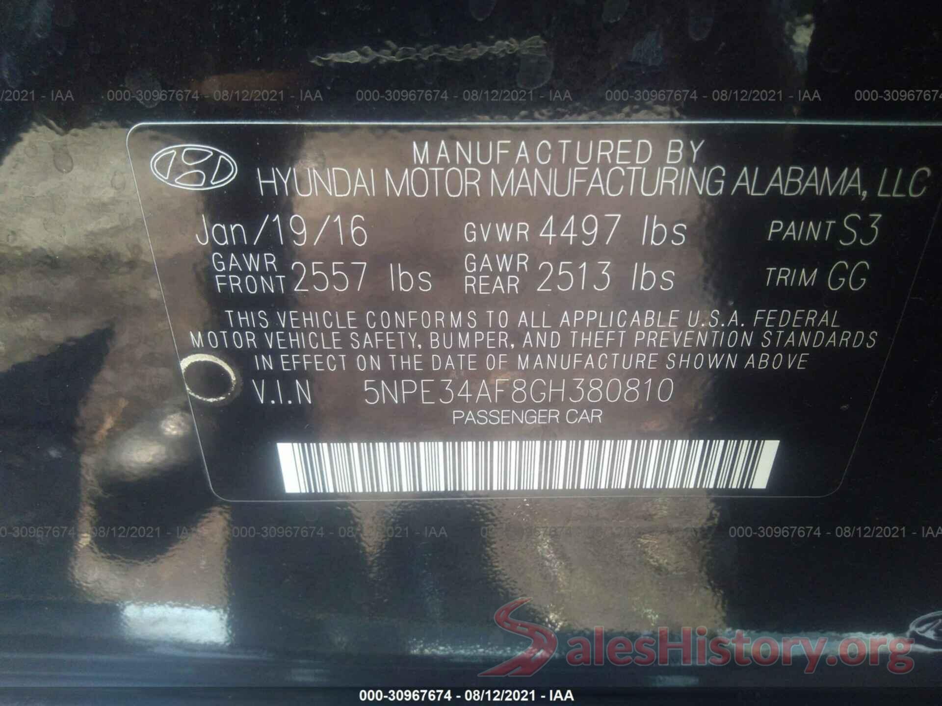 5NPE34AF8GH380810 2016 HYUNDAI SONATA