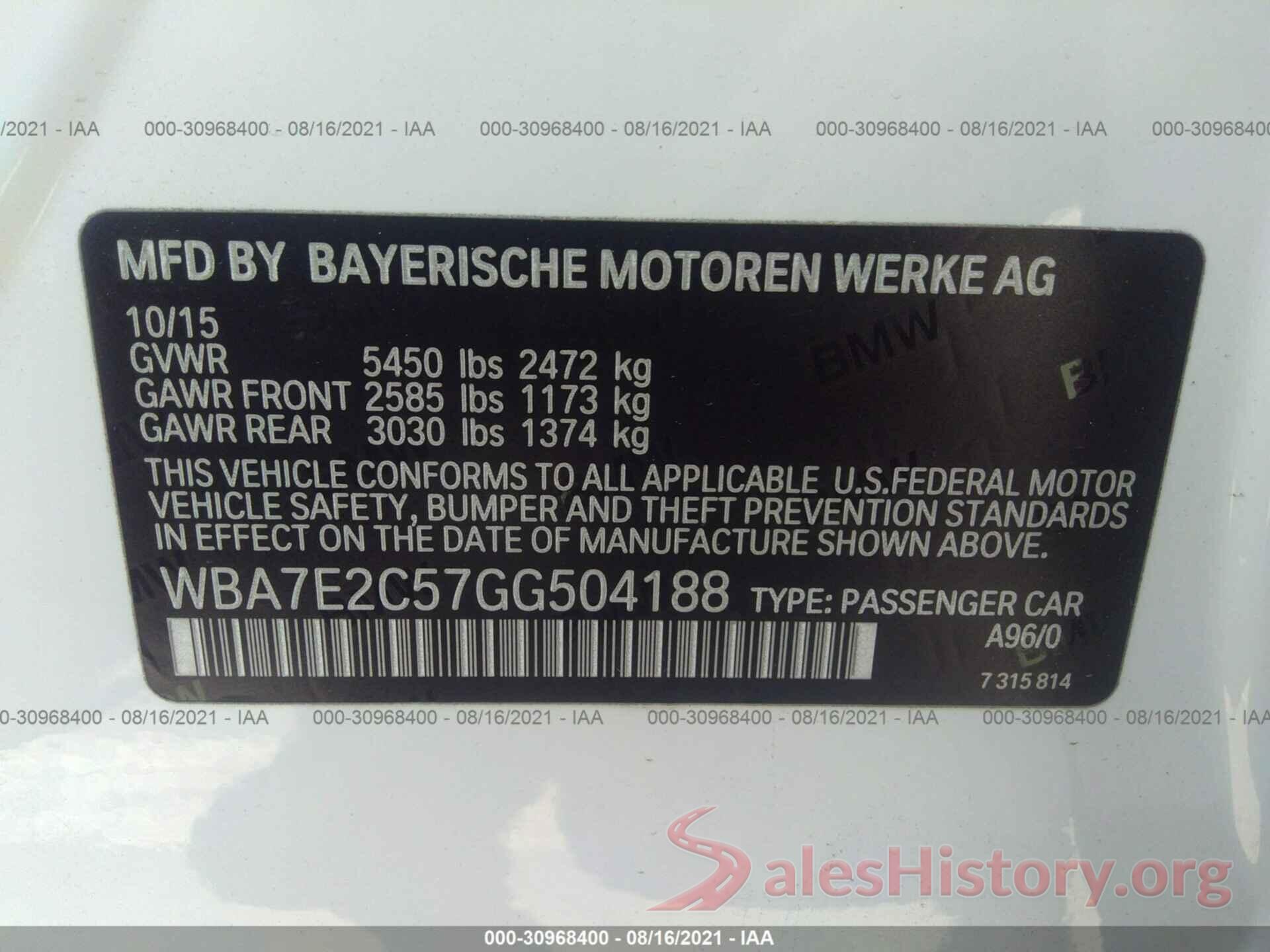 WBA7E2C57GG504188 2016 BMW 7 SERIES