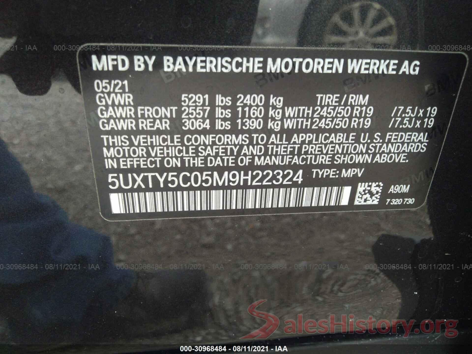 5UXTY5C05M9H22324 2021 BMW X3