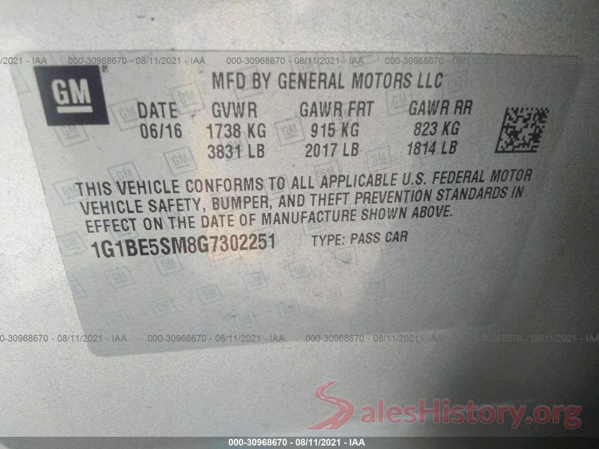 1G1BE5SM8G7302251 2016 CHEVROLET CRUZE