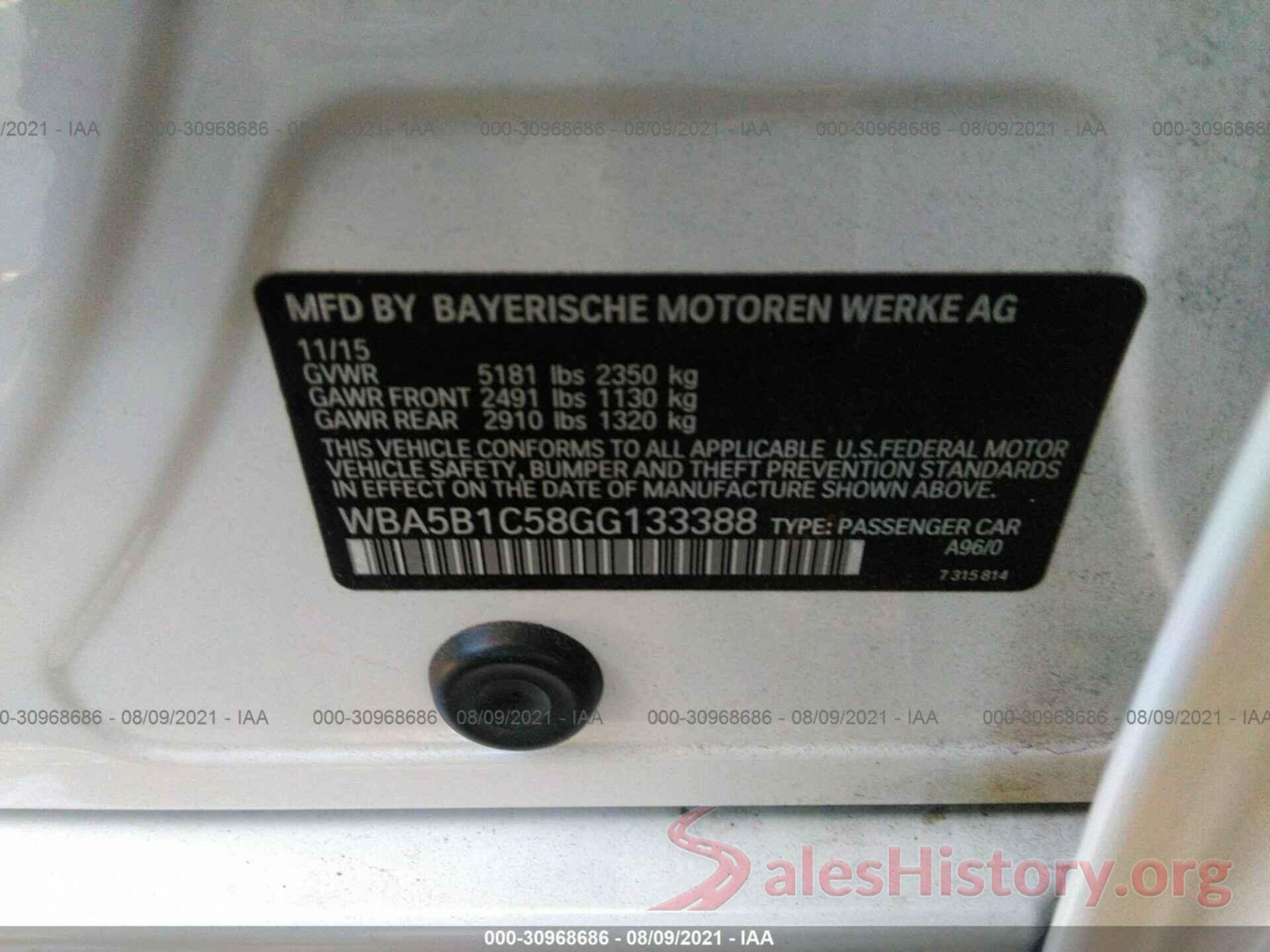 WBA5B1C58GG133388 2016 BMW 5 SERIES