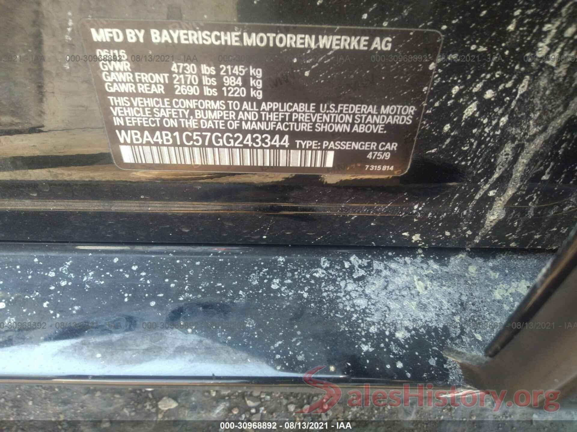 WBA4B1C57GG243344 2016 BMW 4 SERIES