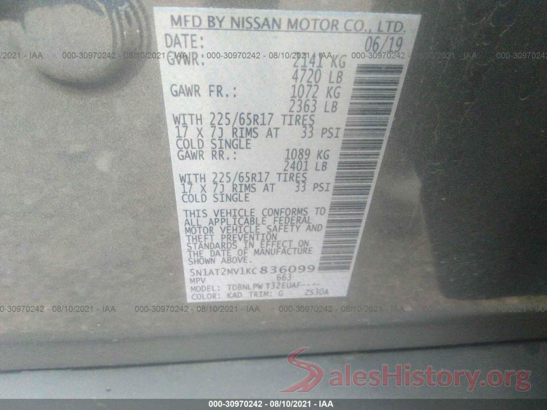 5N1AT2MV1KC836099 2019 NISSAN ROGUE