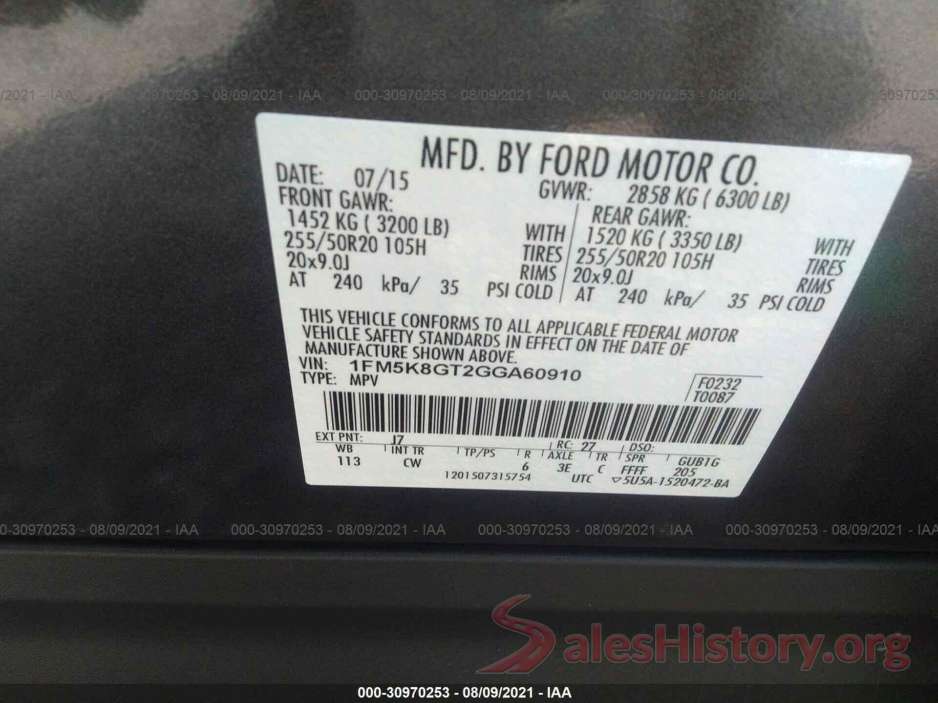 1FM5K8GT2GGA60910 2016 FORD EXPLORER