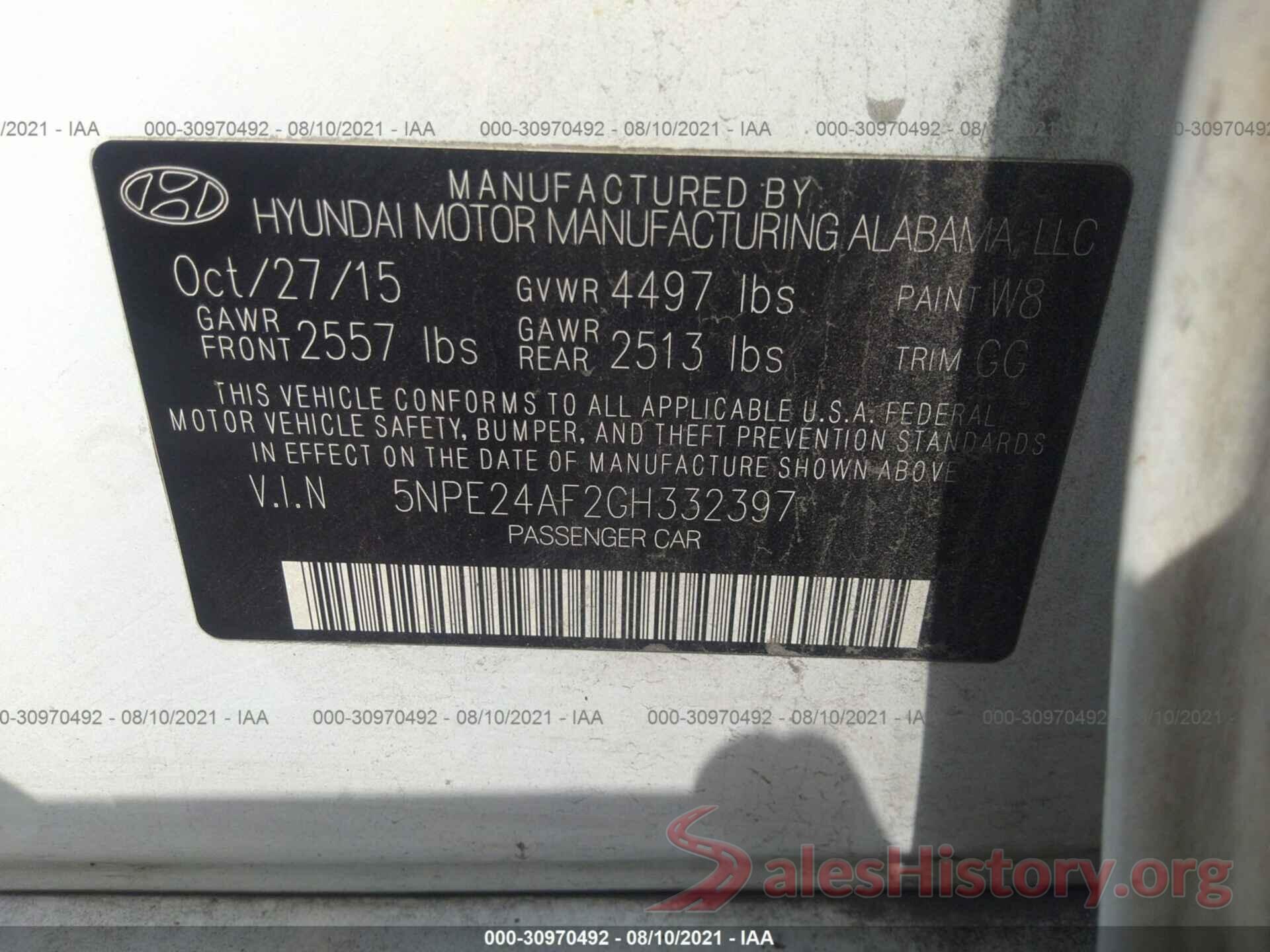 5NPE24AF2GH332397 2016 HYUNDAI SONATA