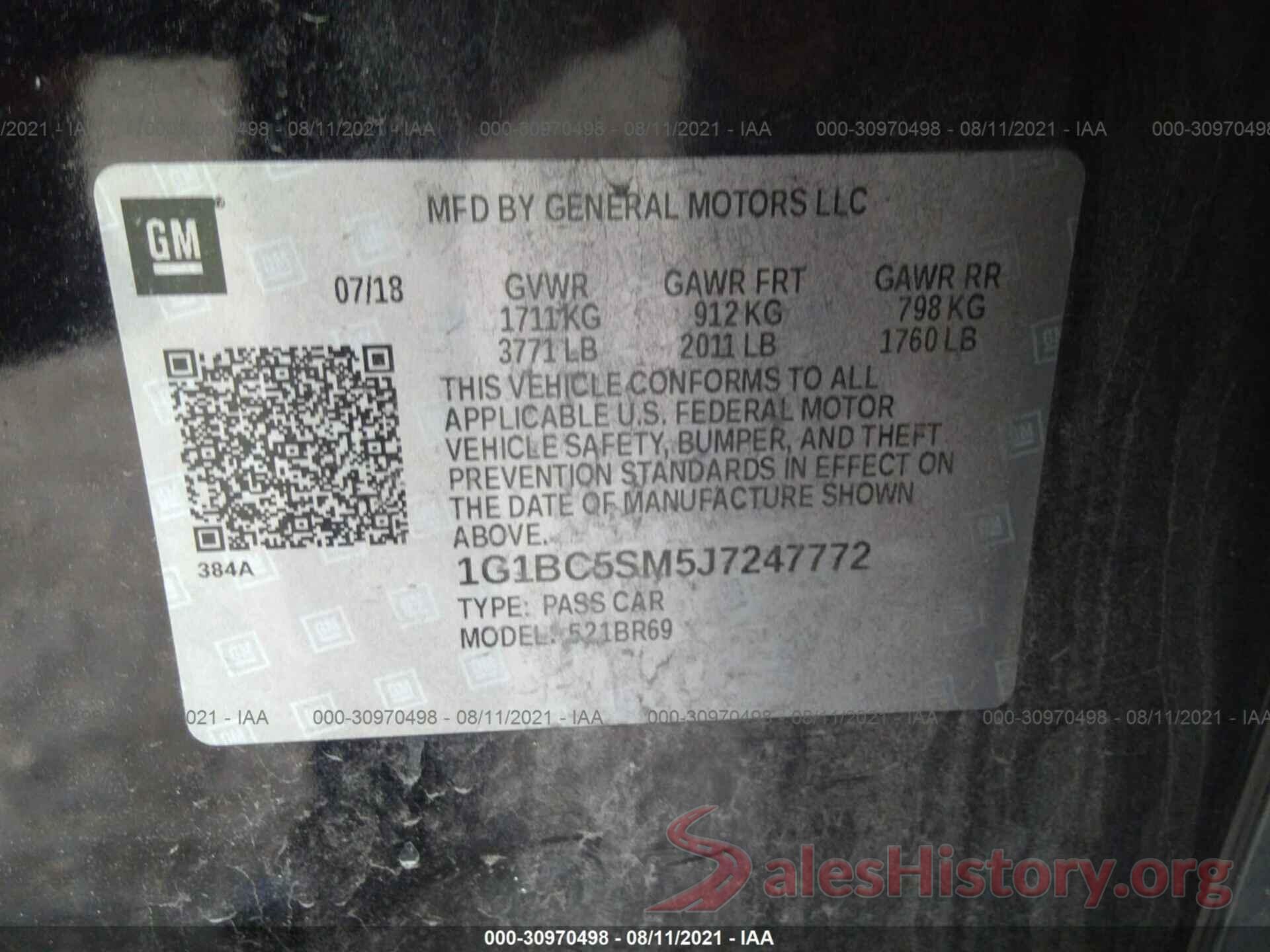 1G1BC5SM5J7247772 2018 CHEVROLET CRUZE