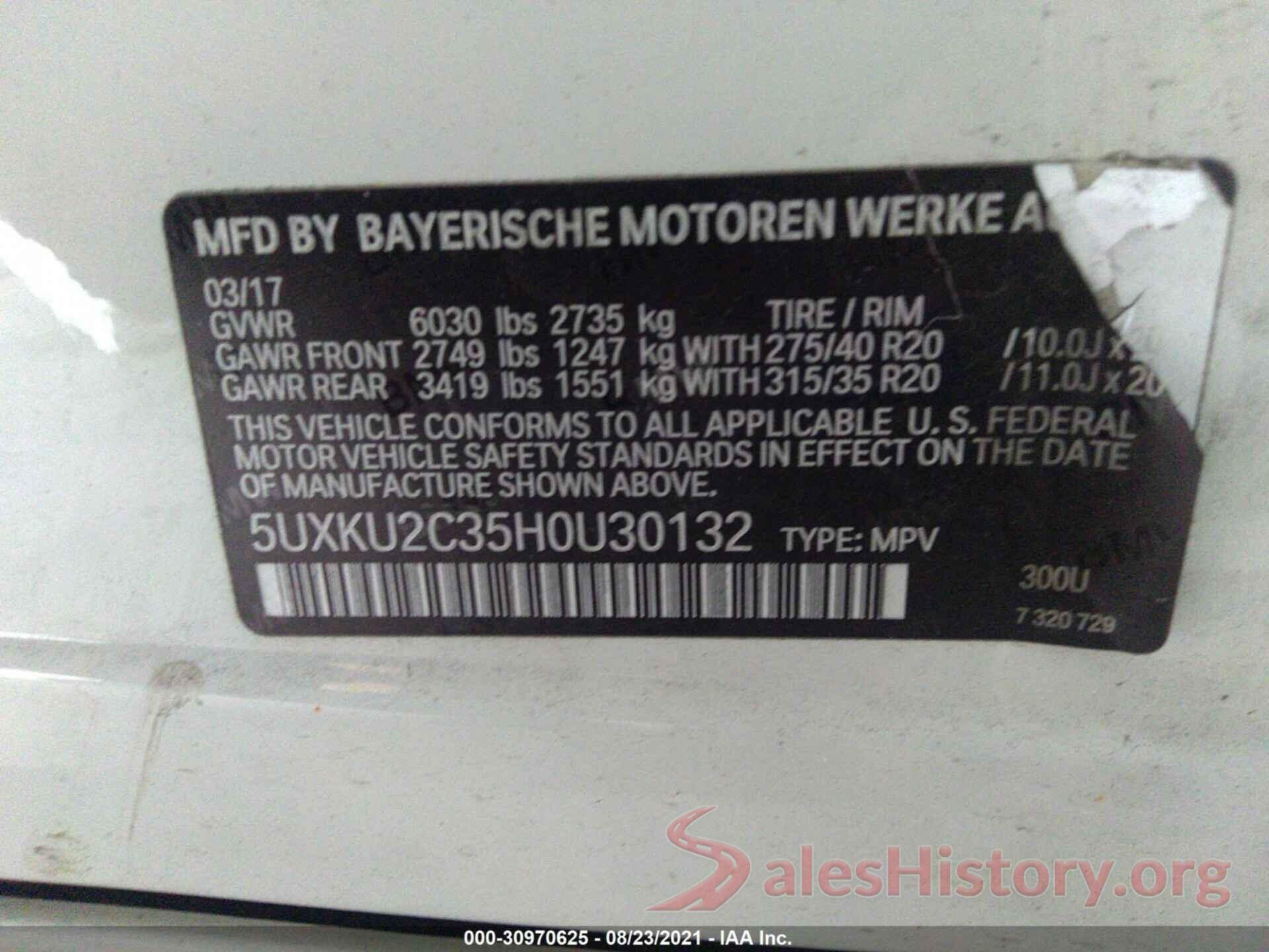 5UXKU2C35H0U30132 2017 BMW X6