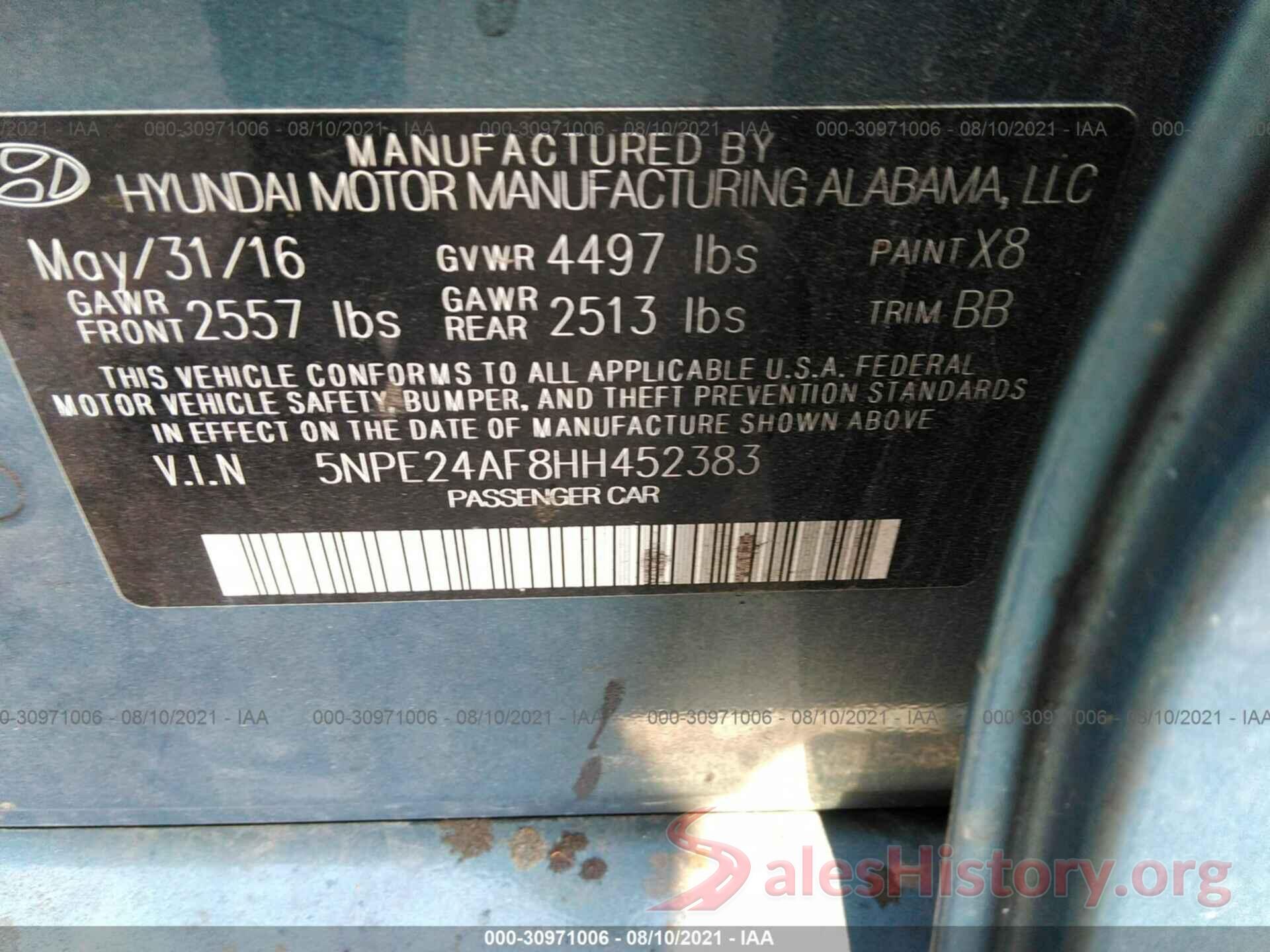 5NPE24AF8HH452383 2017 HYUNDAI SONATA