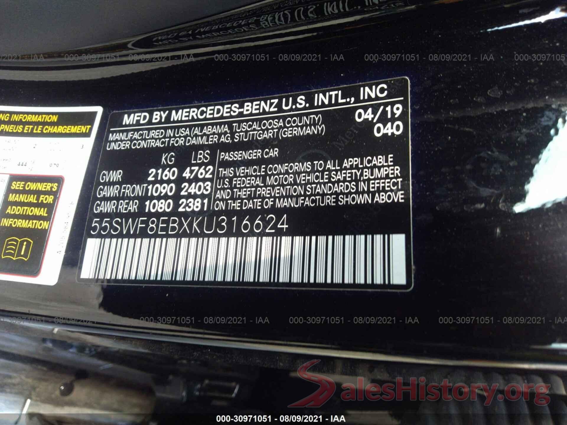 55SWF8EBXKU316624 2019 MERCEDES-BENZ C-CLASS