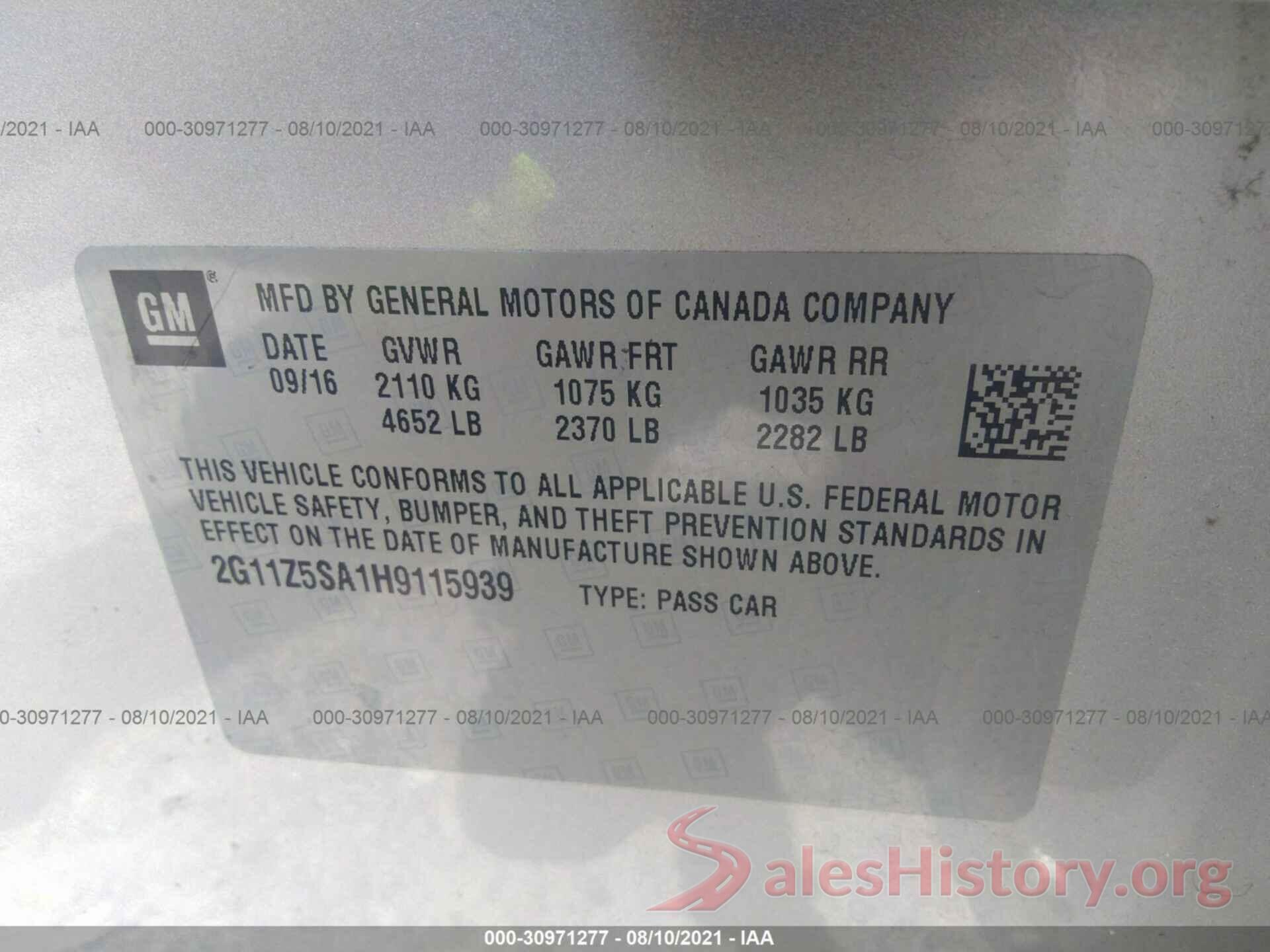 2G11Z5SA1H9115939 2017 CHEVROLET IMPALA