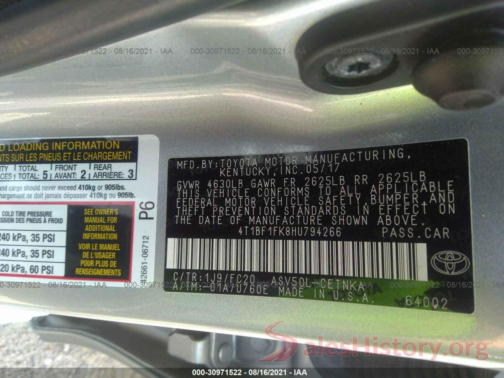 4T1BF1FK8HU794266 2017 TOYOTA CAMRY