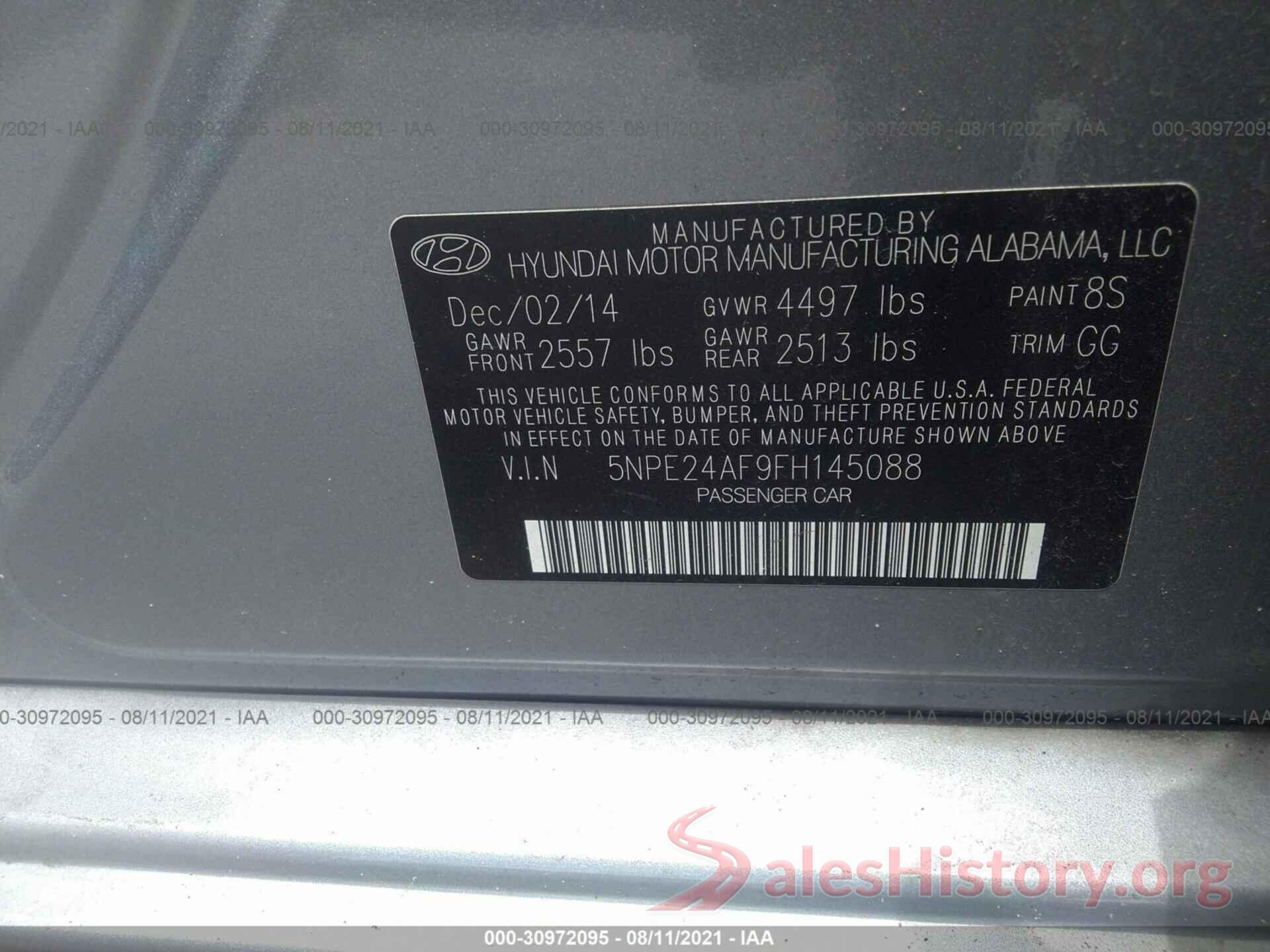 5NPE24AF9FH145088 2015 HYUNDAI SONATA