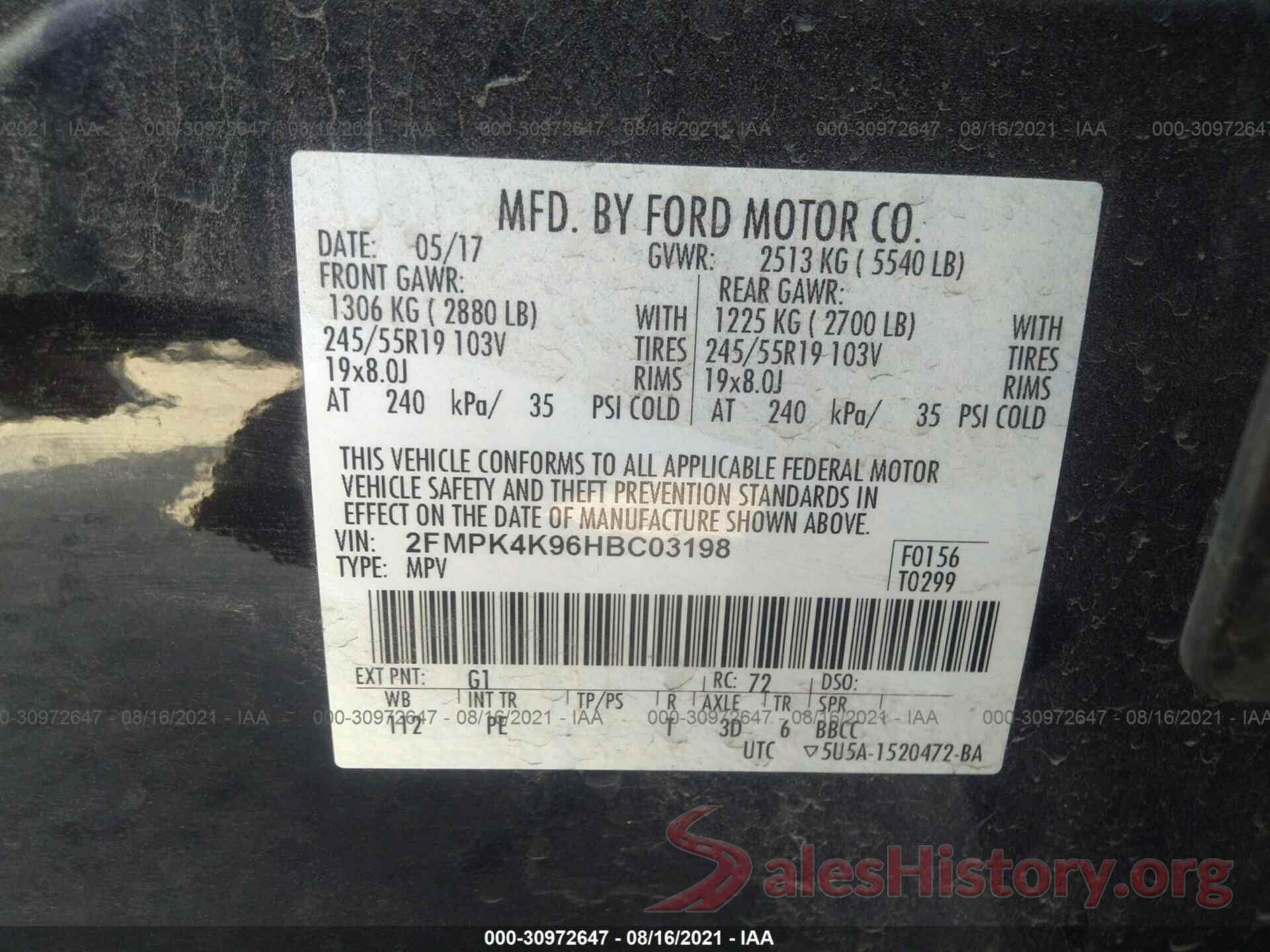 2FMPK4K96HBC03198 2017 FORD EDGE