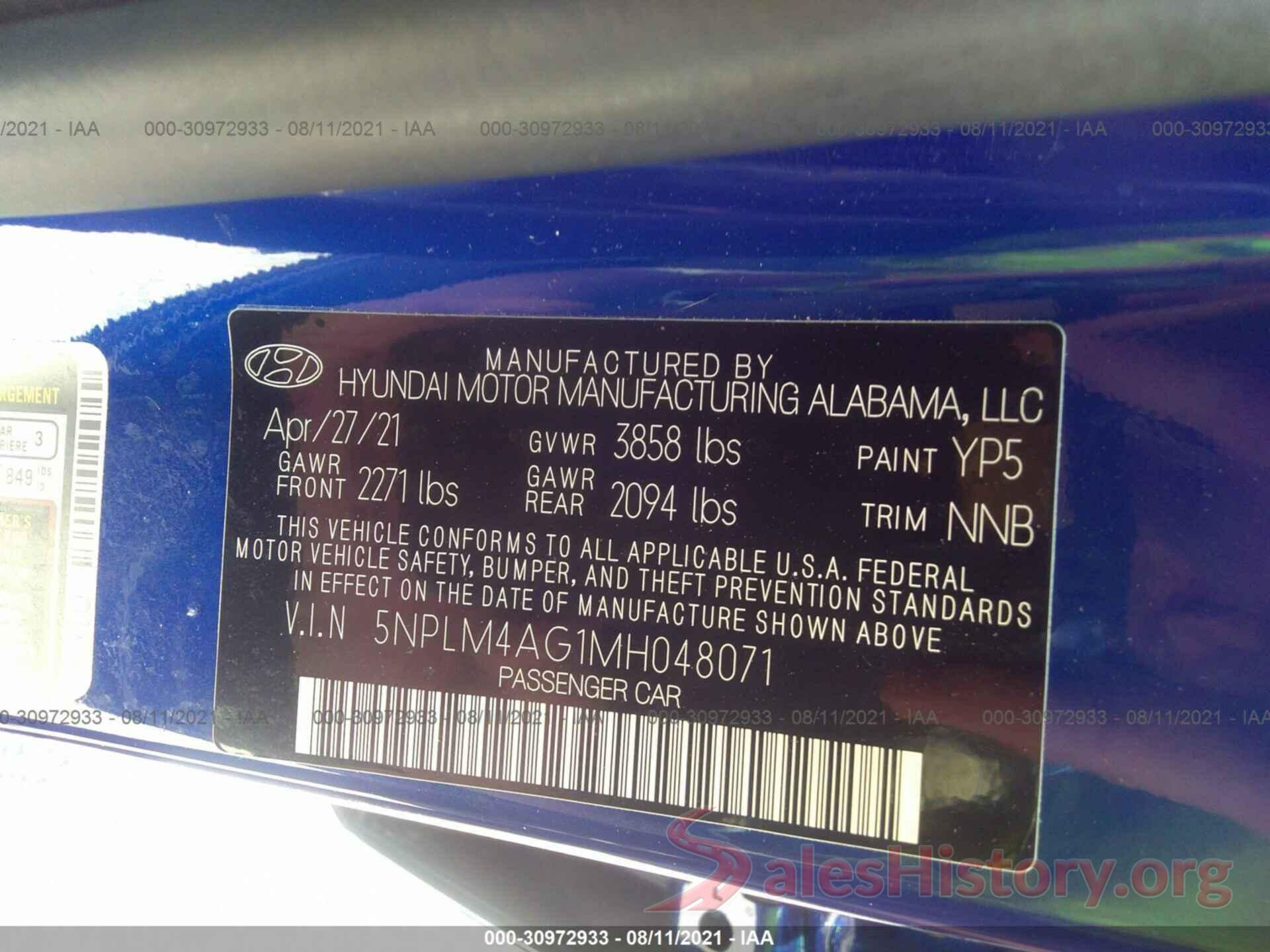 5NPLM4AG1MH048071 2021 HYUNDAI ELANTRA