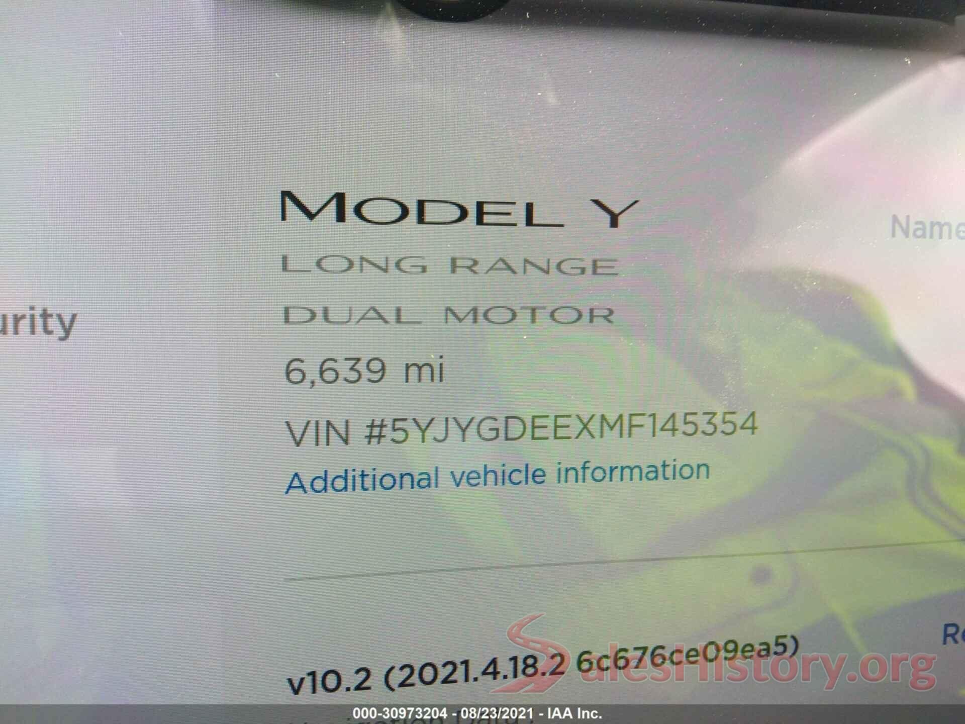 5YJYGDEEXMF145354 2021 TESLA MODEL Y